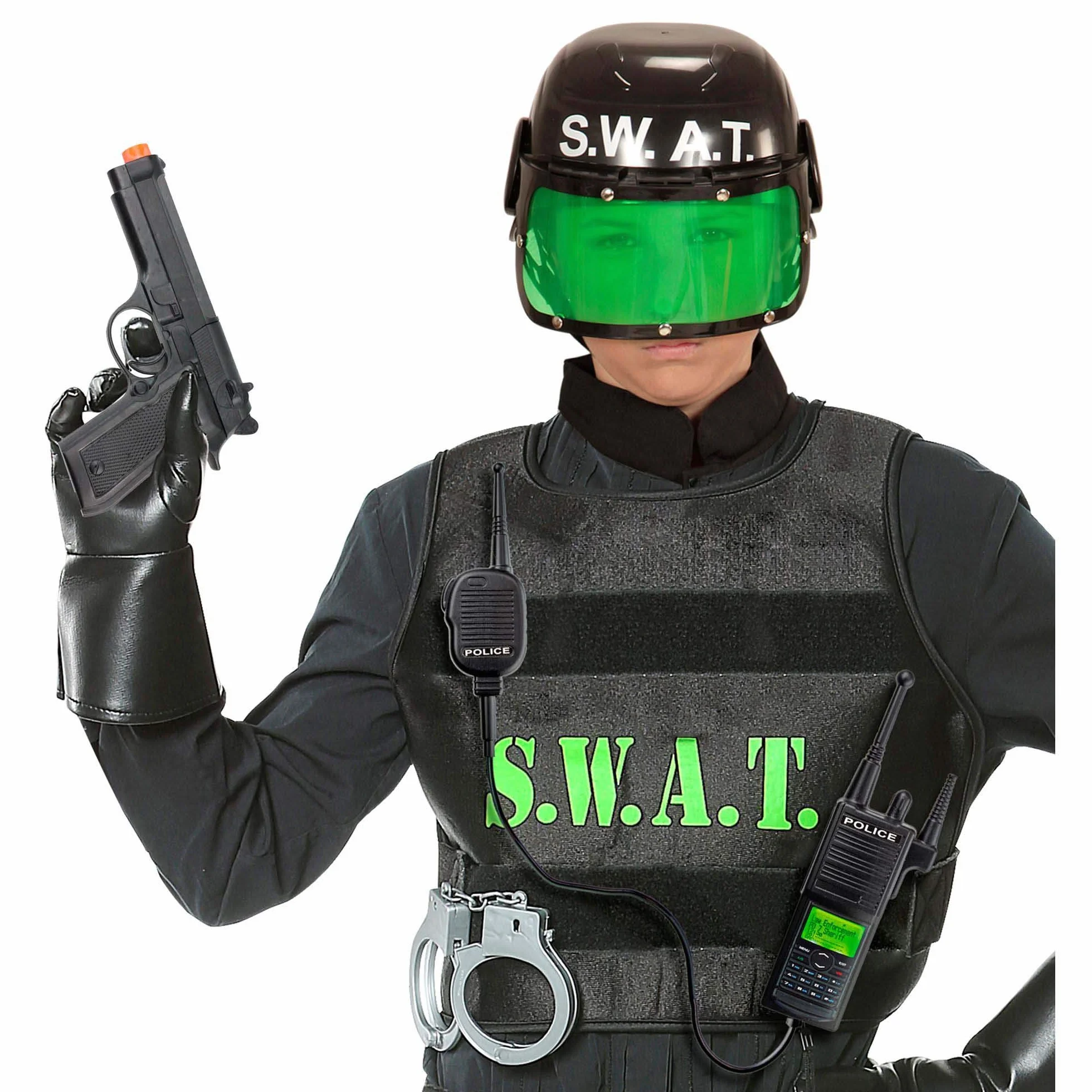 W WIDMANN MILANO Party Fashion - 28227 - Akcesoria kostiumowe S.W.A.T. dla dzieci, kask, pistolet i radio, czarne, SEK, karnawał, impreza tematyczna