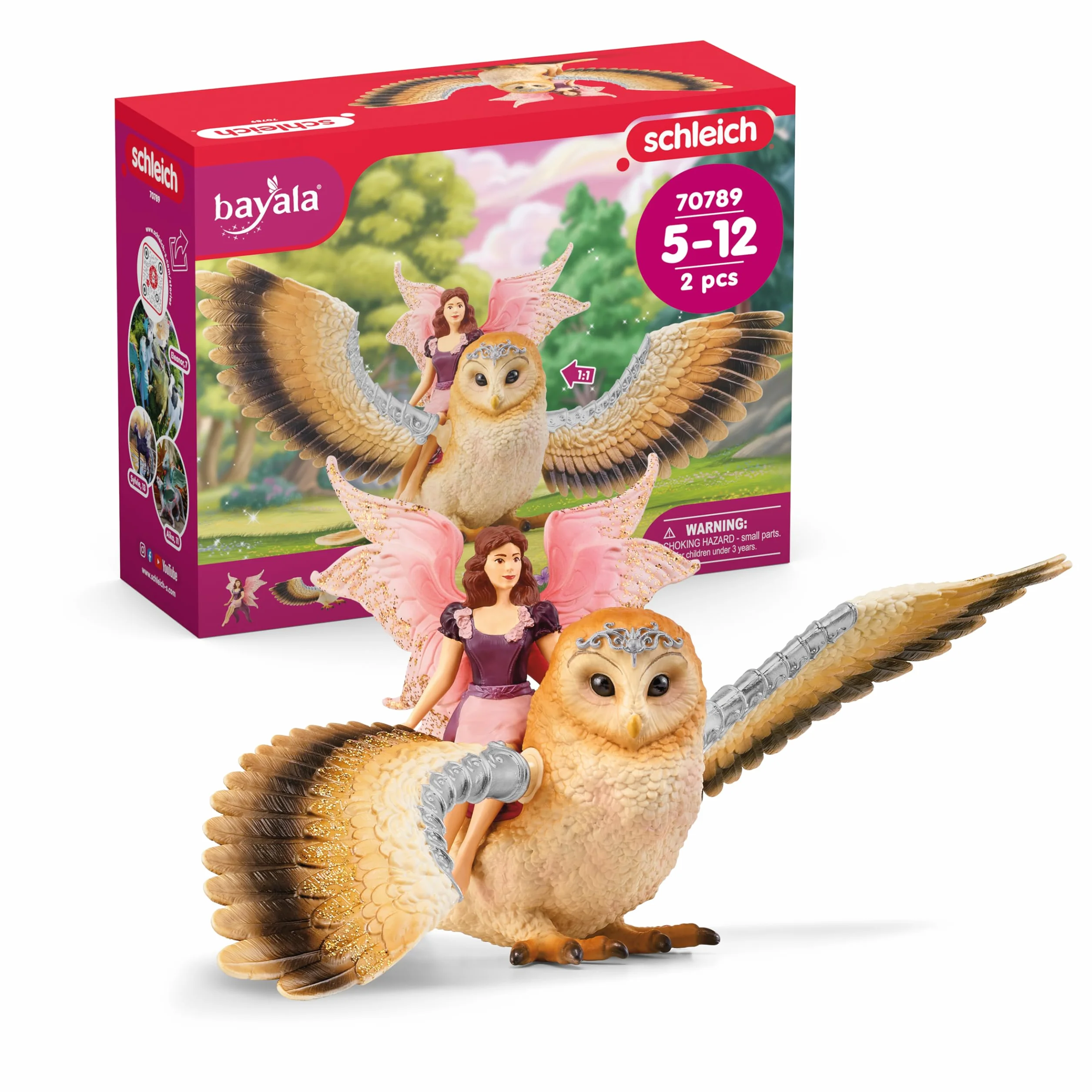 schleich BAYALA | Elfka na brokatowej sowie 70789 | Sowa z ruchomymi skrzydłami i magnesem | Prezent dla dziewczynek i chłopców | Od 5 lat | Zestaw 4 elementów