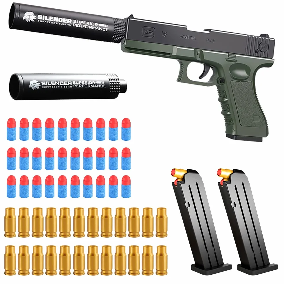 Miękki pistolet kulowy, pistolet do zabawy z miękką kulą, pistolet dziecięcy z tłumikiem, do modelu pistoletu dla 12 + prezentów dla dzieci (zielony)