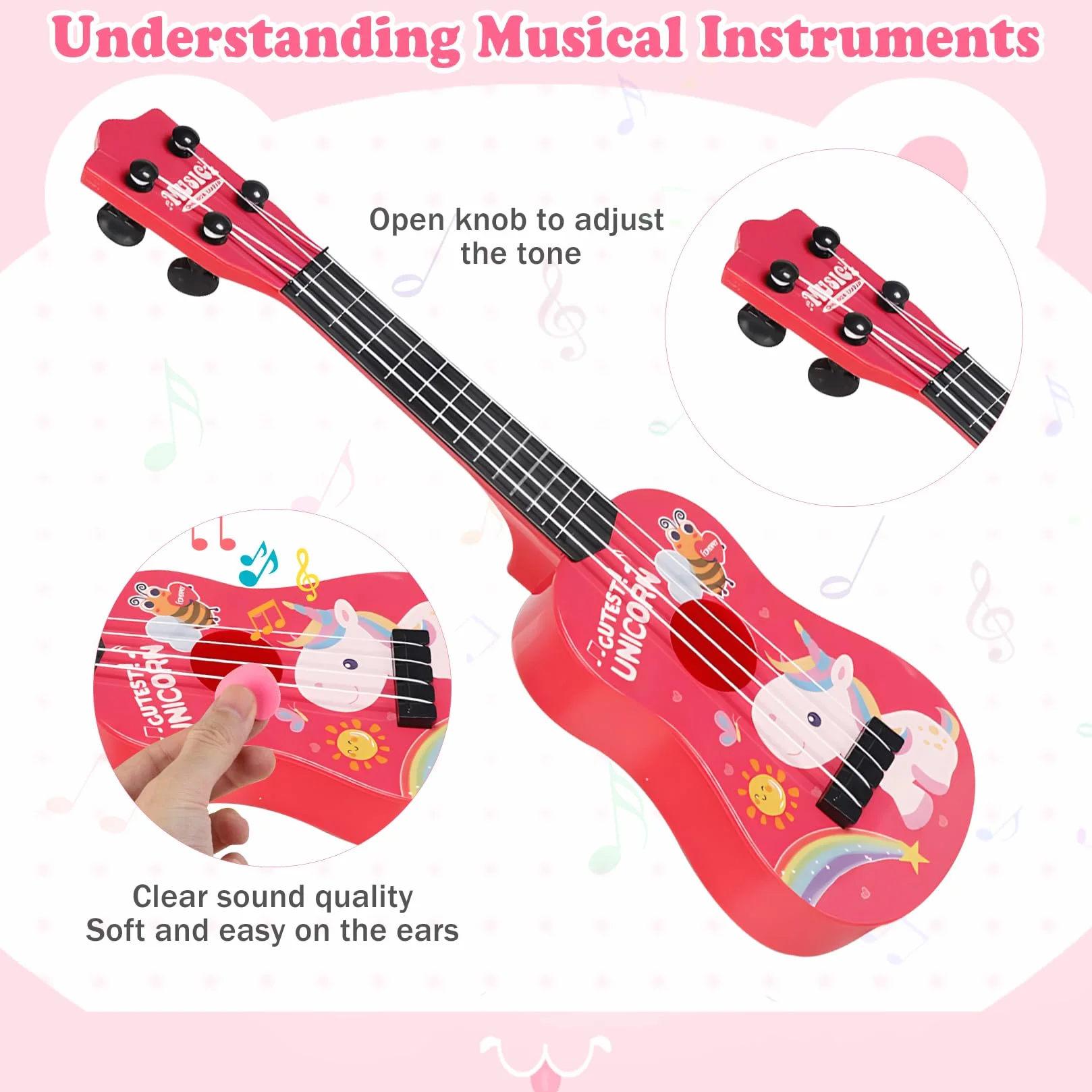 42cm Gitara dla dzieci Zabawka muzyczna Gitara dla dzieci z 4 regulowanymi strunami Początkujący chłopcy Dziewczynki