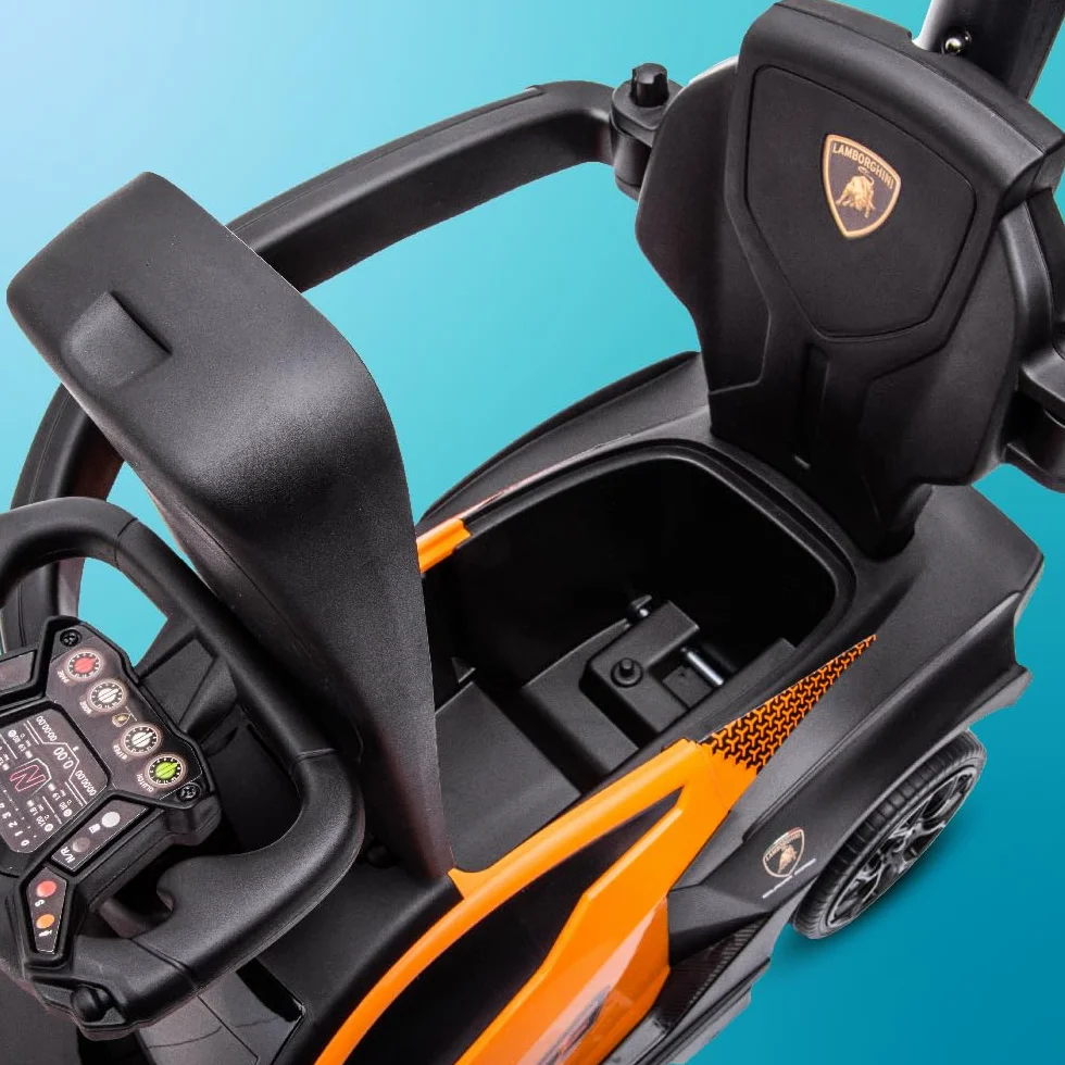 sun baby Jeździk pchacz dla dzieci Lamborghini Essenza SCV12, efekty dźwiękowe, schowek, pchacz sterujący kierownicą, wysuwane podparcie na stopy (Pomarańczowy)
