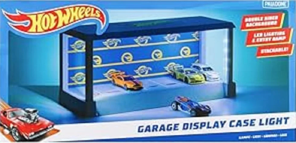 Hot Wheels Garaż i oświetlenie ekspozycyjne – oficjalnie licencjonowany produkt Mattel, podświetlana obudowa mieści 7 samochodów, spersonalizowane tło, prezent dla kolekcjonerów | Paladone