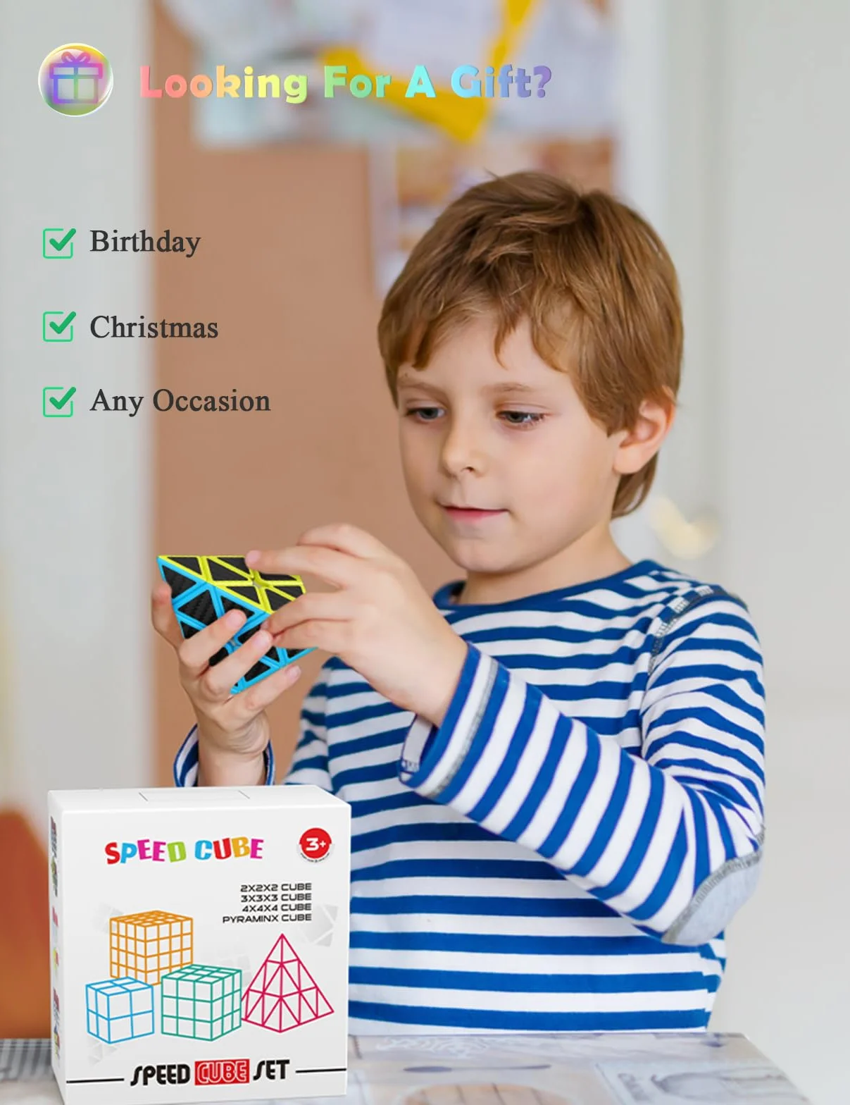ROXENDA Magiczna Kostka Speed Cube Set 2x2 3x3 4x4 Piramida Włókno Węglowe