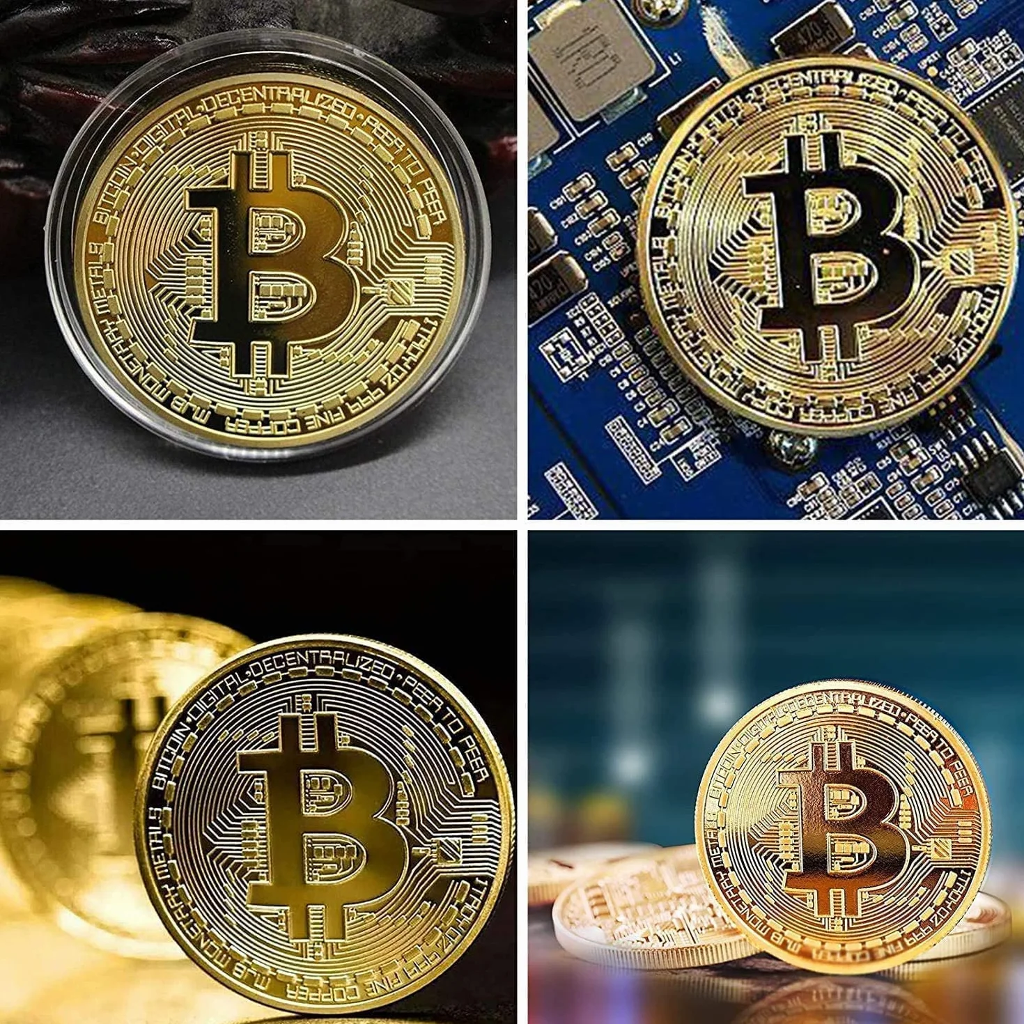 Bitcoin moneta pamiątkowa złocona stop kolekcjonerska prezent 3 opakowania