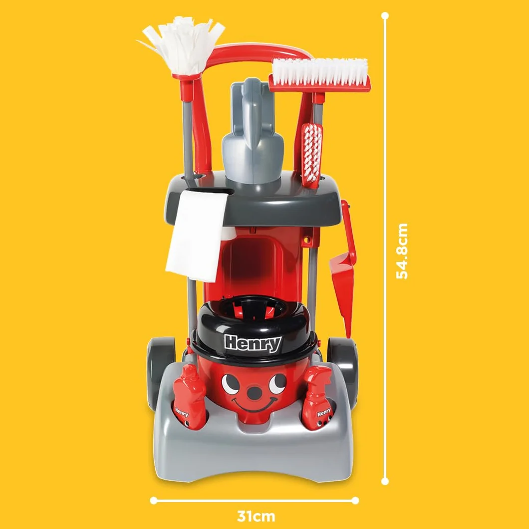 Casdon Henry Deluxe Cleaning Trolley, Realistic Toy Cleaning Trolley For Children Aged 3+, Includes Several Tools For Thorough Cleaning Days!