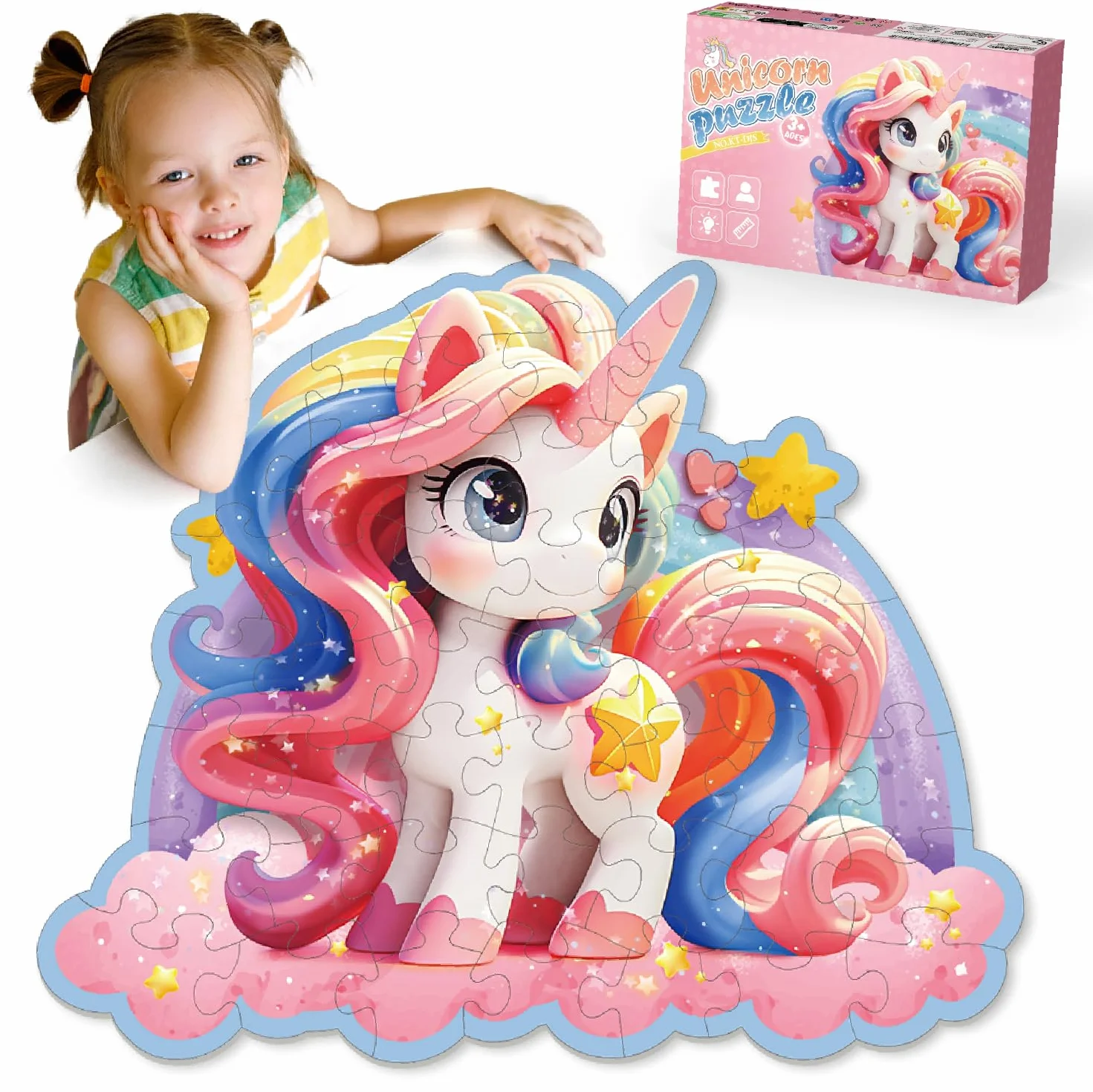 Kiztoys Puzzle podłogowe Jednorożec dla dziewczyn - 45 sztuk uroczych różowych puzzli jednorożca, prezenty z jednorożcem dla dzieci w wieku 3-8 lat