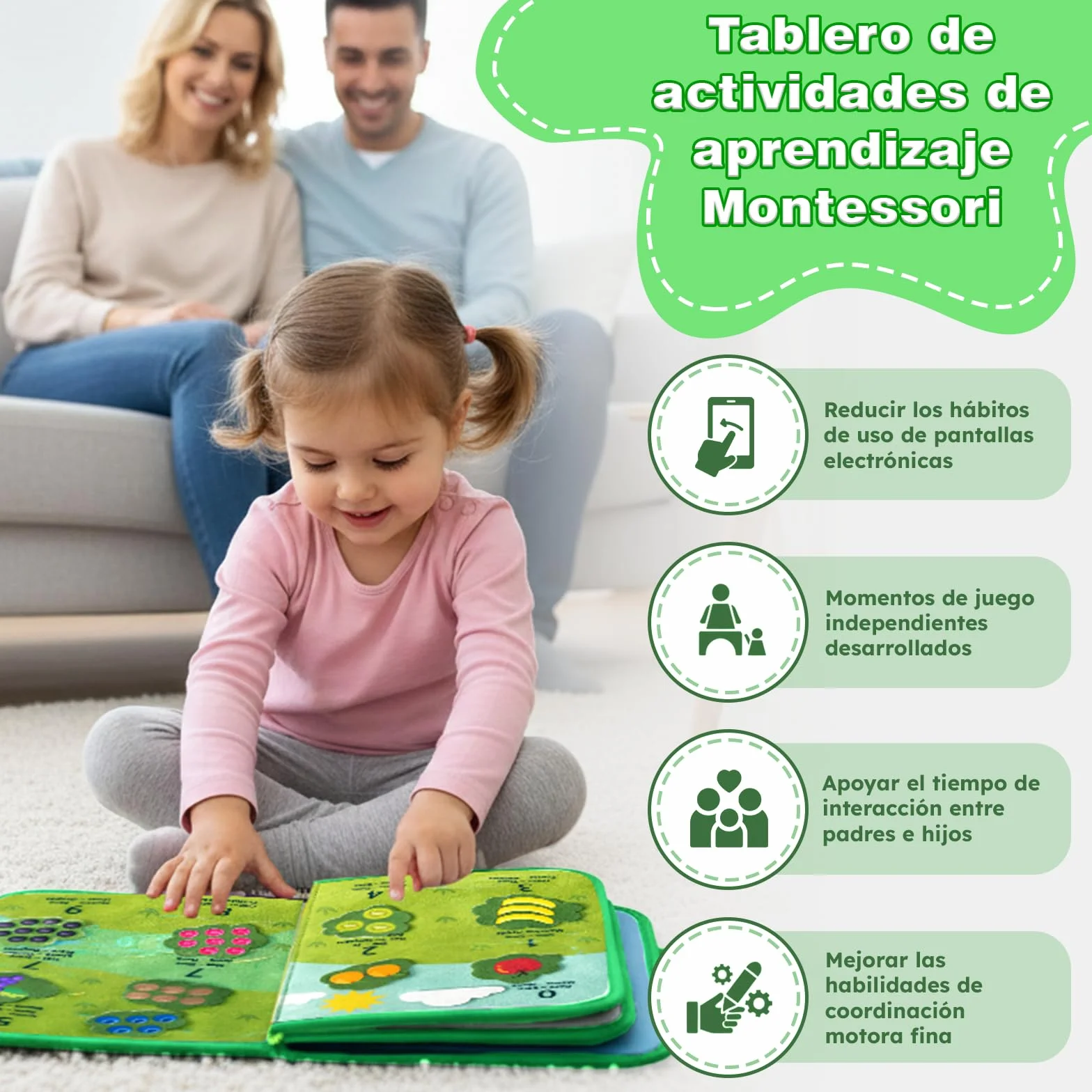 Busy Board Montessori Dwujęzyczne zwierzęta z dżungli hiszpański/angielski - zabawka sensoryczna dla niemowląt - Książka Montessori 3 lata filcu- Edukacyjna tablica Montessori z drobną motoryką