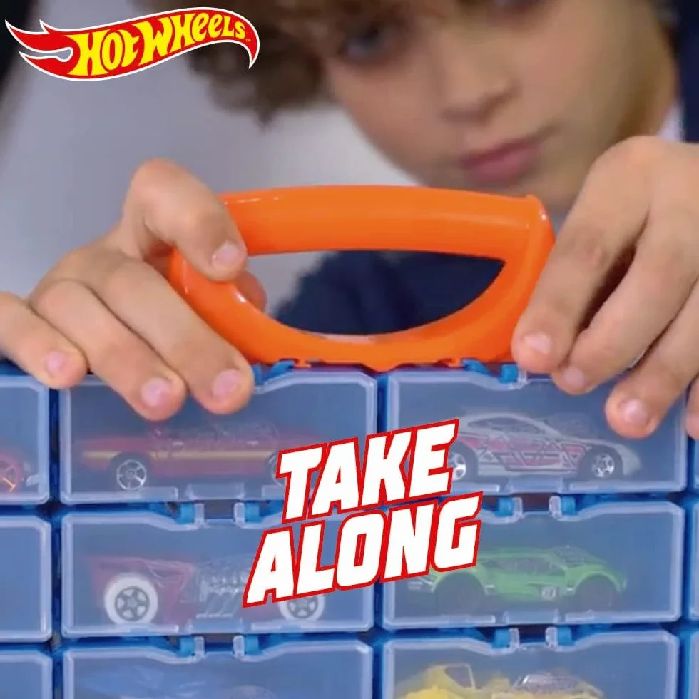 Hot Wheels Etui samochodowe Multibrick na 28 aut, wielokolorowe z uchwytem
