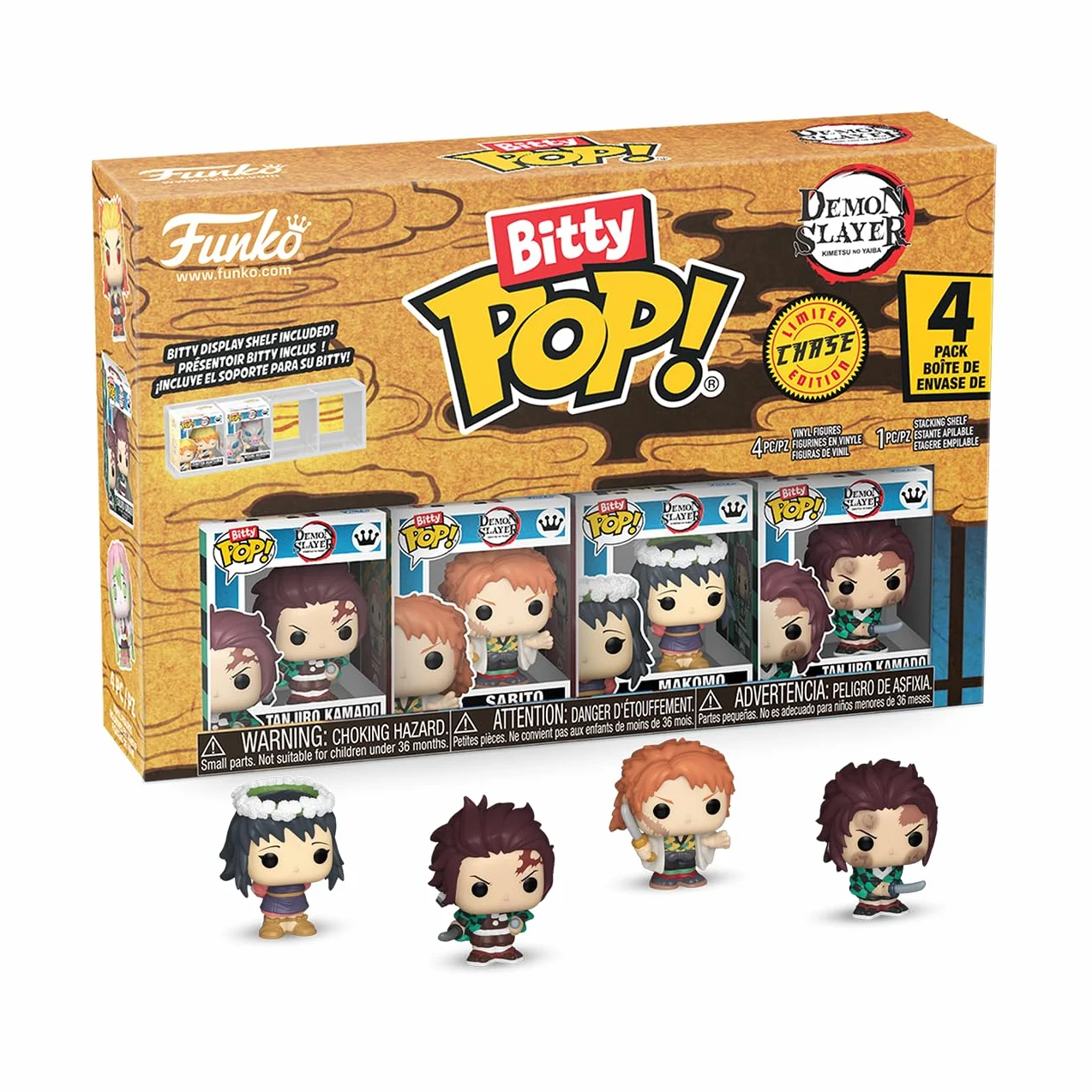 Funko Bitty POP! Demon Slayer- Tanjiro - 4 sztuki - 0,9 cala (2,2 cm) do kolekcjonowania - półka na wyświetlacz z możliwością układania w stos - pomysł na prezent - na torebki imprezowe - nakładka na