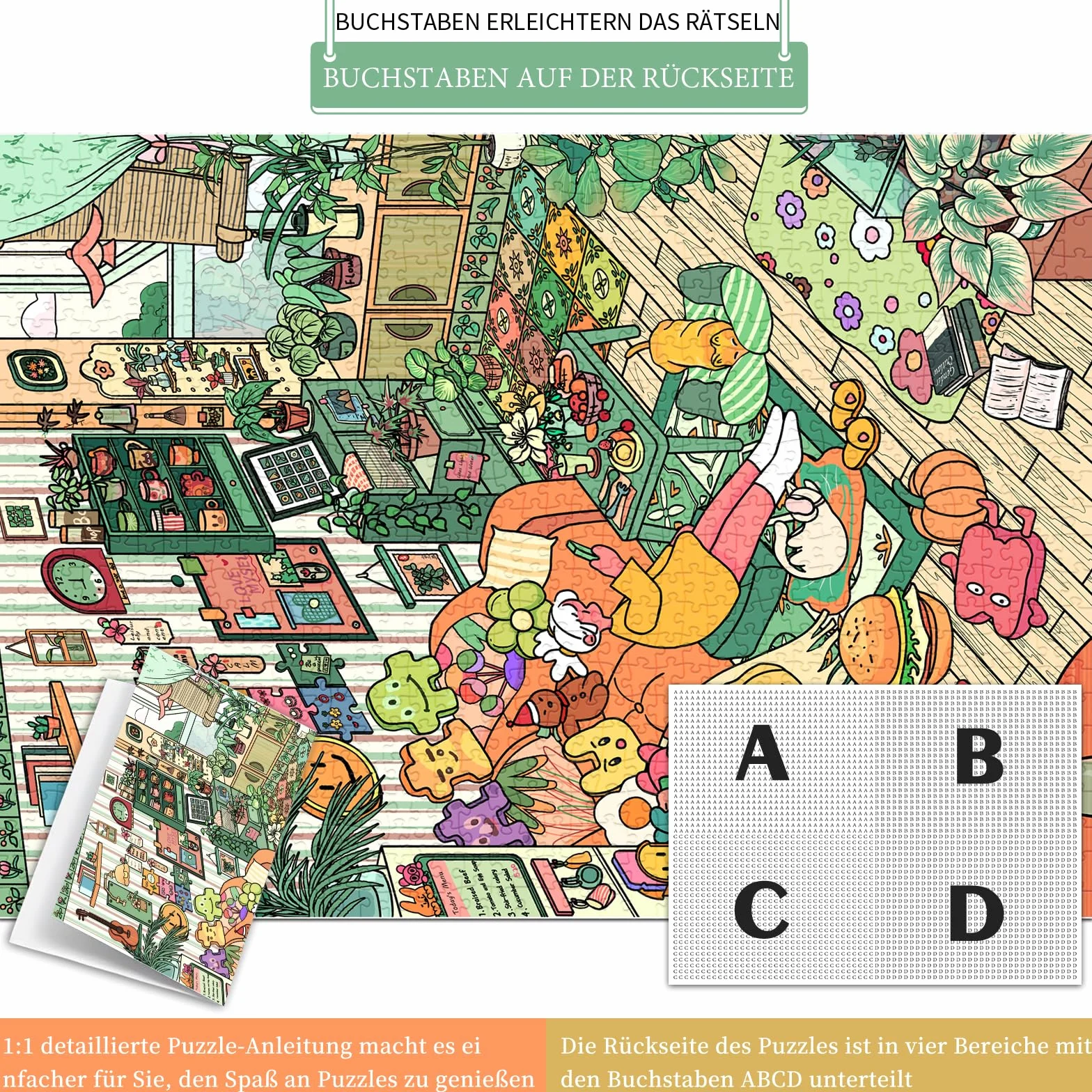 HUADADA Puzzle 1000 elementów, 1000 elementów, dla dorosłych, interaktywne puzzle rodzinne, klasyczne, na prezent, przytulny, mały świat