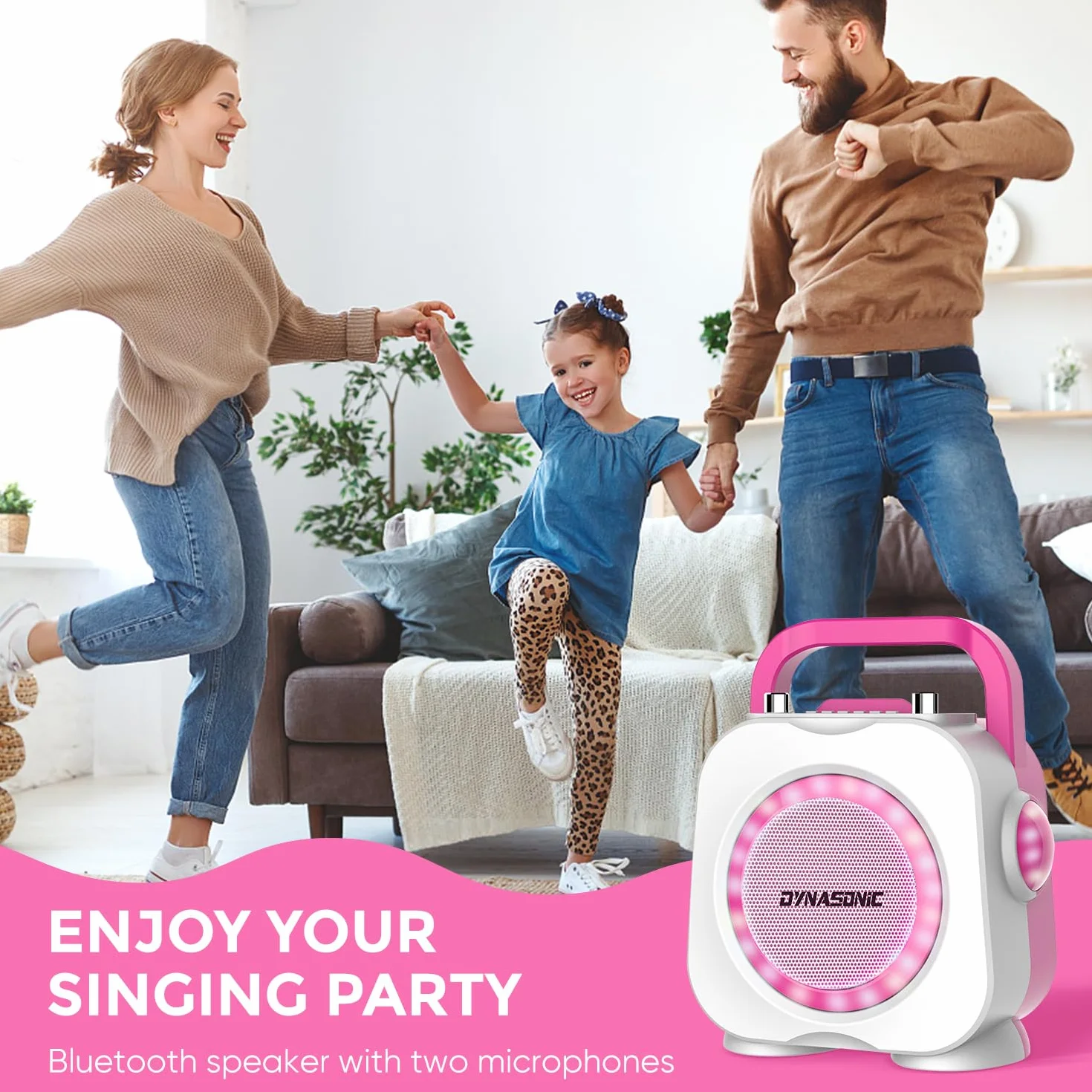 DYNASONIC Karaoke z mikrofonem, oryginalne prezenty dla dzieci dziewczynek, głośnik, zabawki dziewczyna 4-13 lat (niebieski) (Pink)