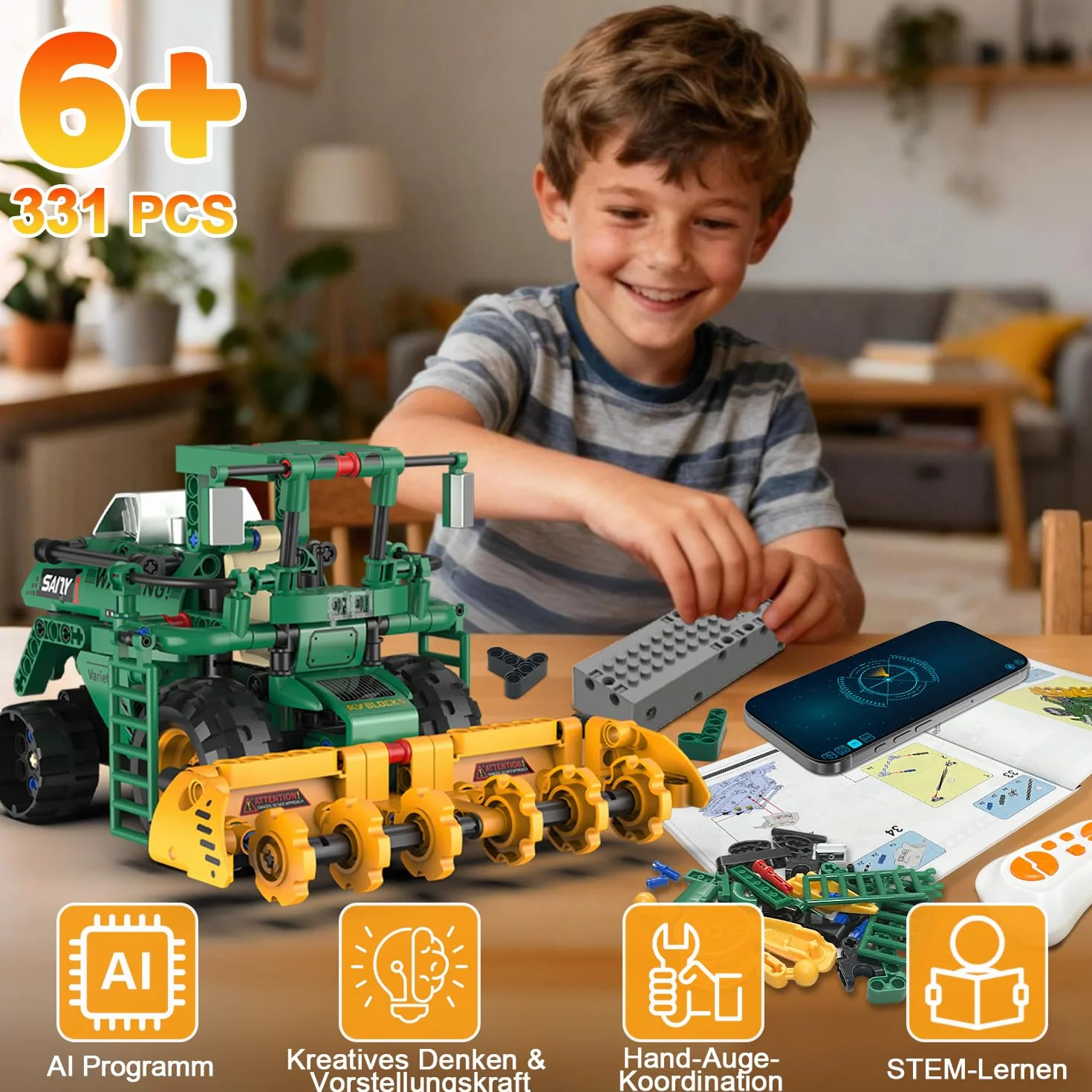 Technologia robota dla dzieci, 5 w 1, zestaw montażowy z aplikacją i zdalnym sterowaniem RC Technic Robot / ciągnik / kombinator / wózek wodny, 313 sztuk RC programowalny prezent dla dzieci 5 6 7 8 10