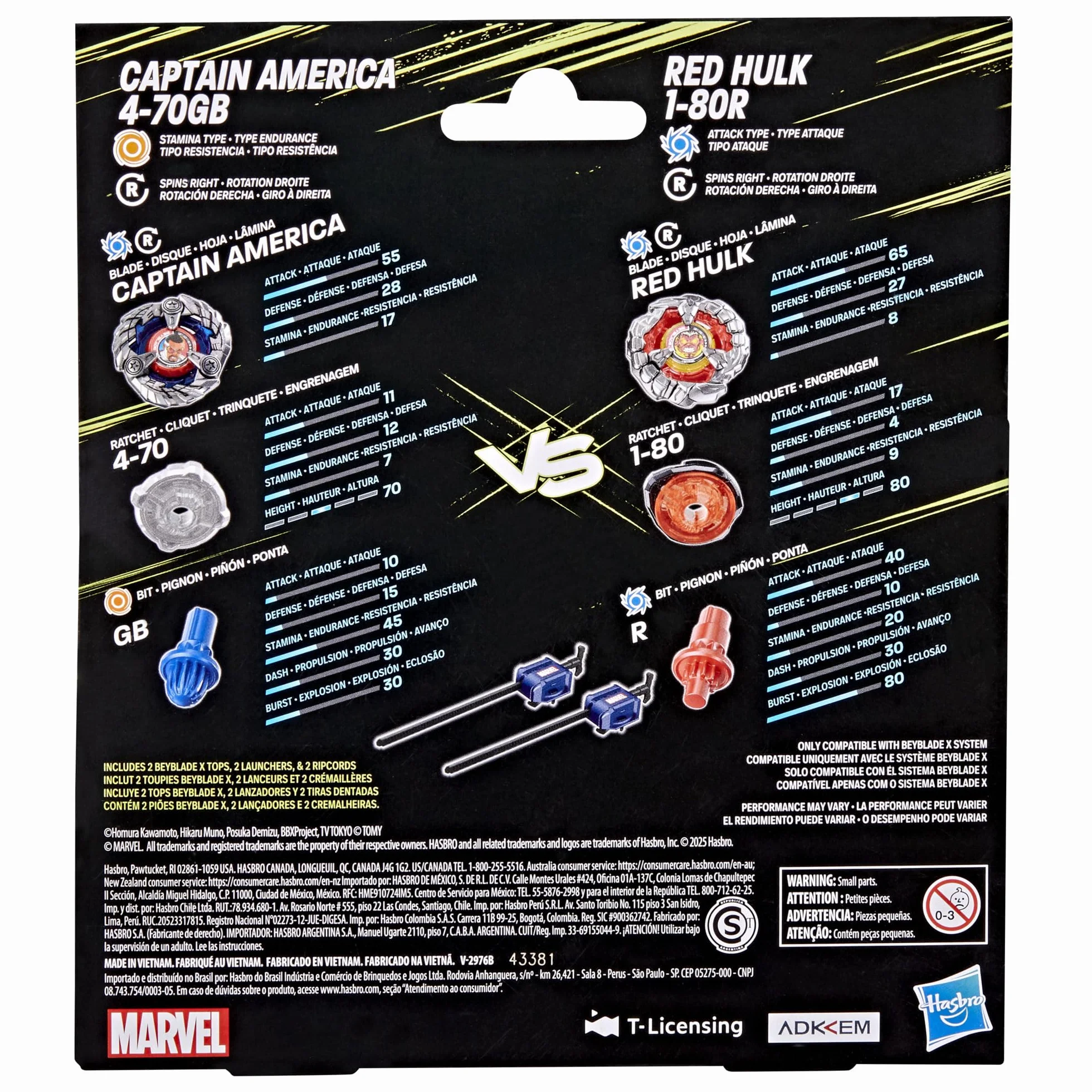 Beyblade X/Marvel Collab Captain America 4-70GB kontra Red Hulk 1-80R