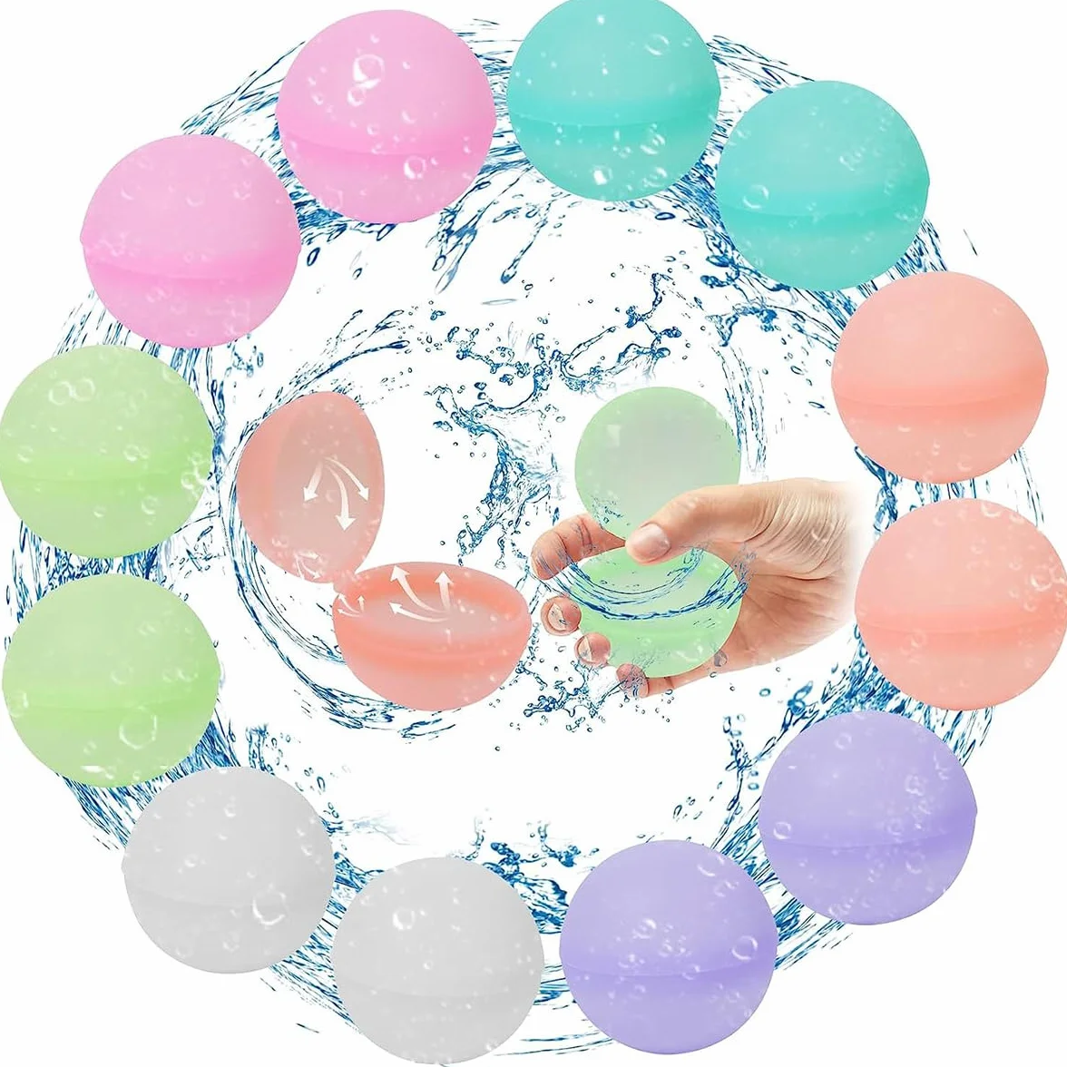 12 szt. balonów wodnych wielokrotnego użytku dla dzieci dorosłych, łatwe szybkie napełnianie, silikonowe kulki wodne, bez lateksu, silikon, lato, zabawa, na zewnątrz, basen, zabawki, artykuły