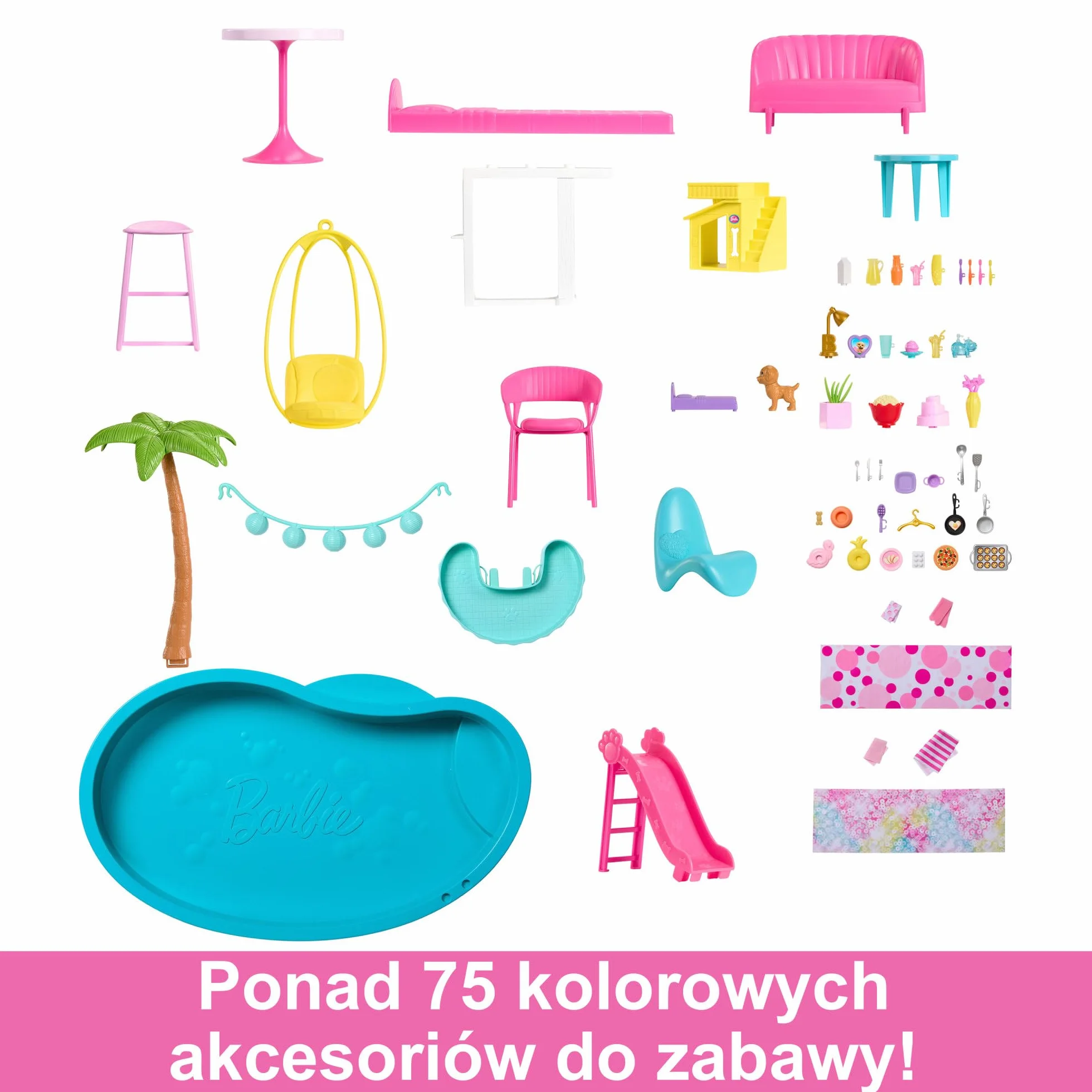 Barbie Dreamhouse Dom Marzeń Domek dla lalek ze zjeżdżalnią sięgającą górnego poziomu, windą i miejscem do zabawy dla zwierzątek oraz ponad 75 akcesoriami, HMX10