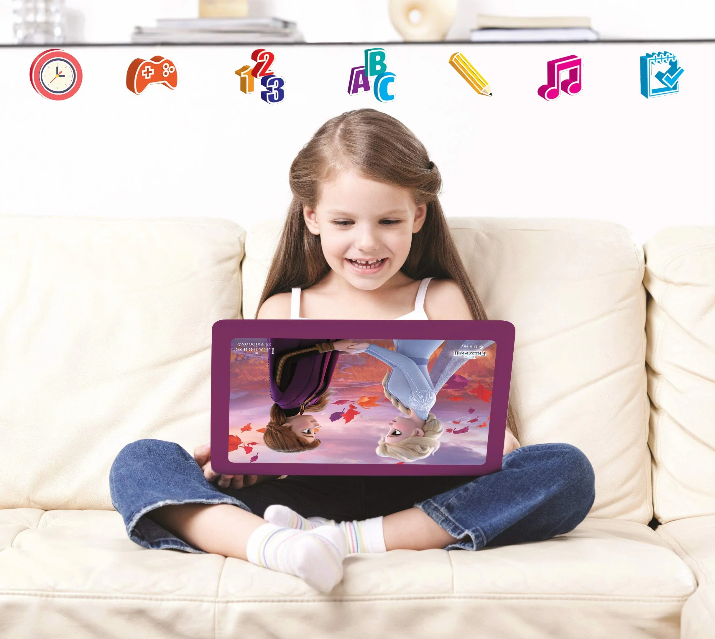 Lexibook - Disney Frozen 2 Edukacyjny i Dwujęzyczny Laptop Niemiecki/Angielski Zabawka z 124 Aktywnościami do Nauki Grania w Gry i Muzyki, Niebieski/Fioletowy, JC598FZi3