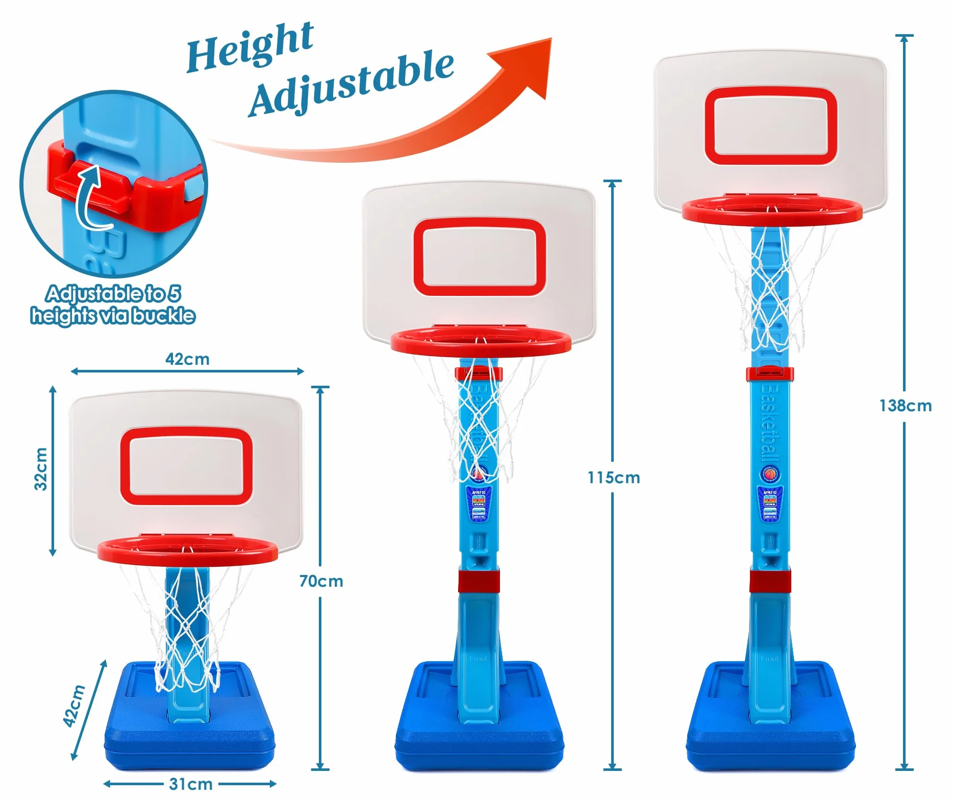 Kosz do koszykówki dla dzieci regulowana wysokość 70-138 cm stojak