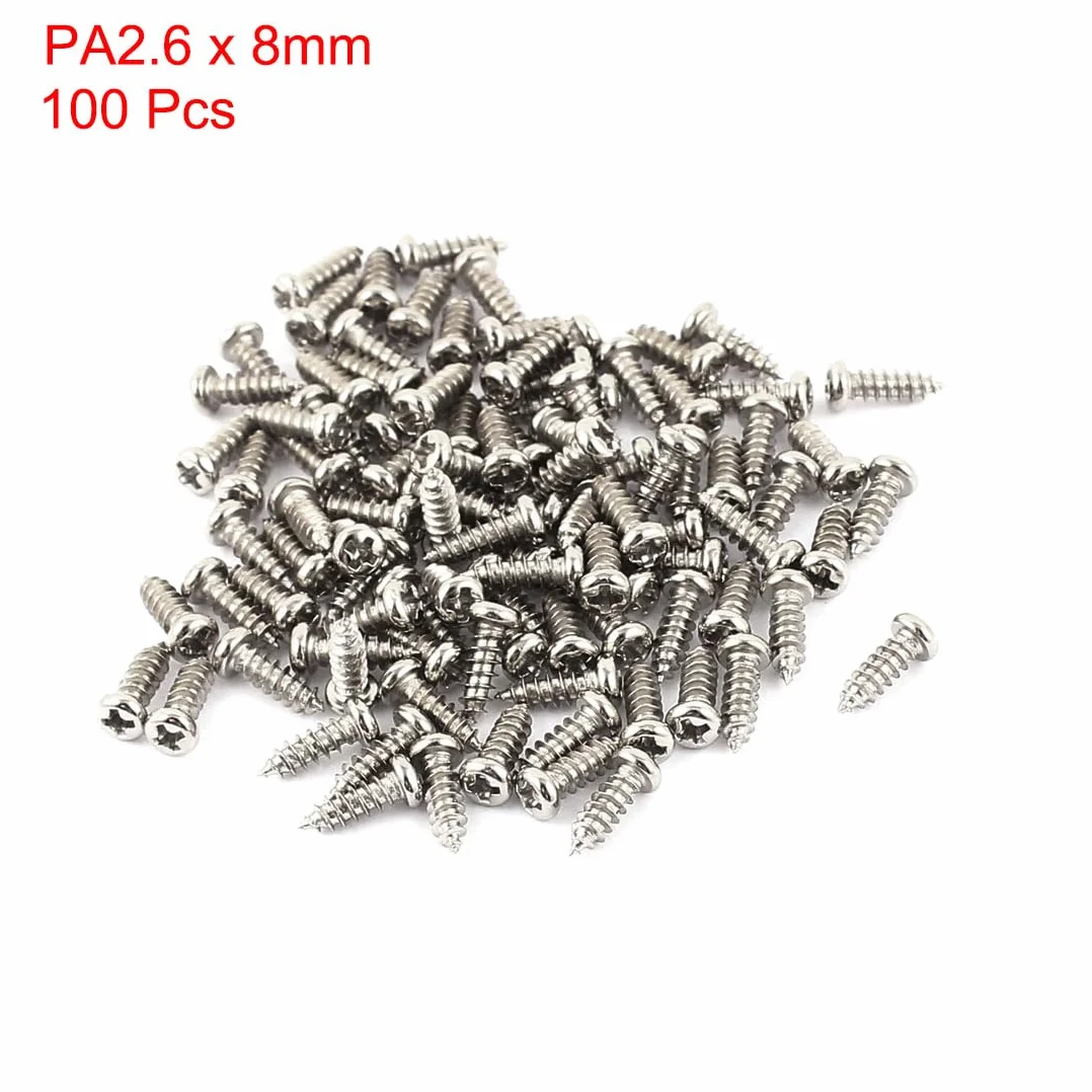 sourcing map Śruby Phillips Samowiercące Okrągła łeb 100 sztuk M2.5 x 8mm Stal nierdzewna STL Śruby