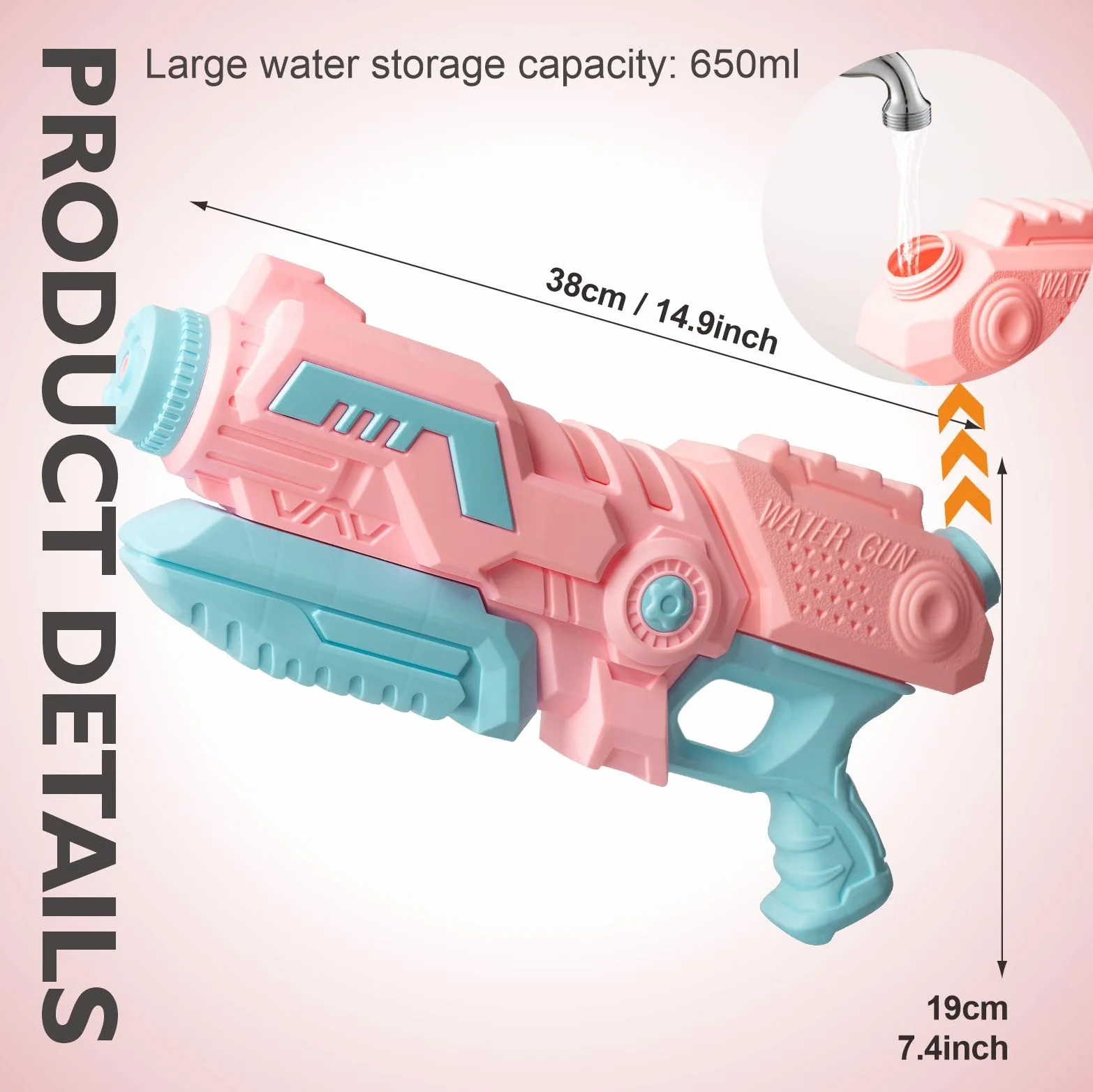 Różowy pistolet na wodę 650 cm3 Duży pistolet na wodę dla dzieci Dorośli 26-33 stóp Super Soaker Water Blaster Shooter, letnia plaża Basen Walka z wodą Squirter Zabawki dla dziewczynek