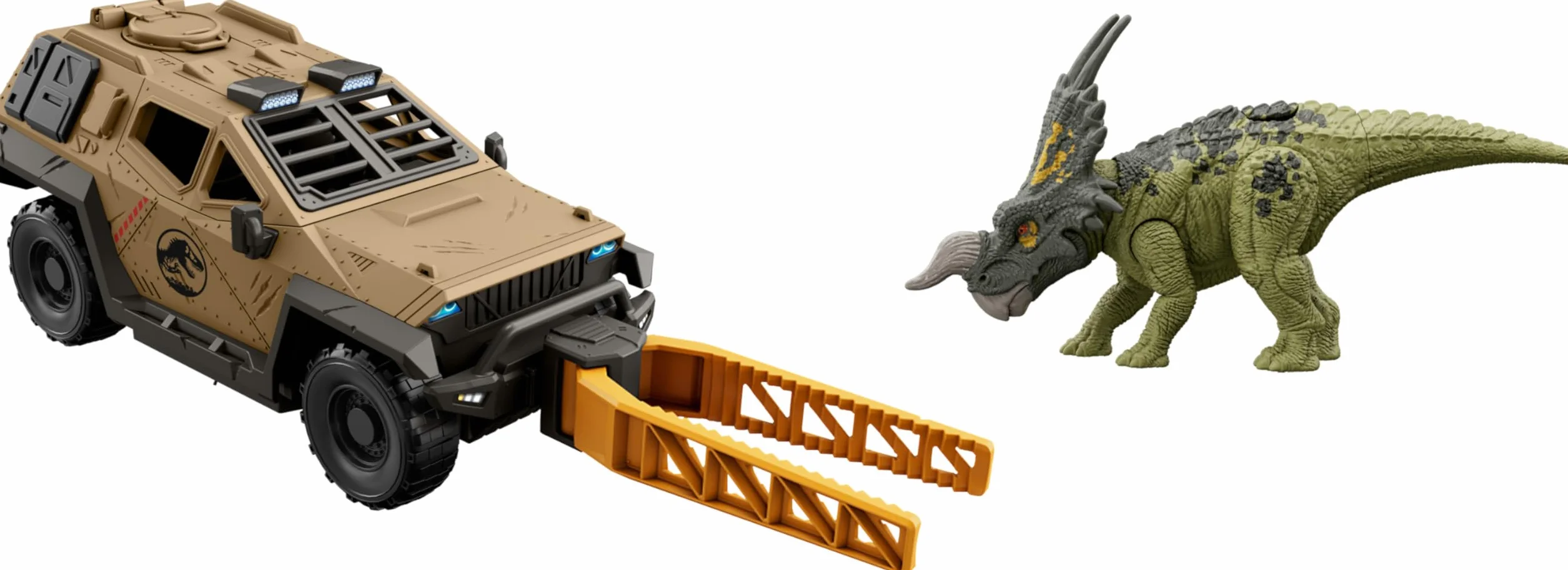 Mattel Jurassic World Truck & Einiosaurus Dinosaur Action Figure Toy Set with Flip & Roll Feature, Mission Mayhem Vehicle for Dino & Destruction Play