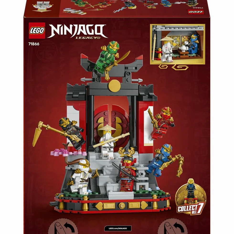 LEGO NINJAGO Ozdoba z postaciami ninja — 15-lecie, kolekcjonerski zestaw konstrukcyjny dla chłopców i dziewczynek, podstawka z ośmioma minifigurkami, pomysł na prezent urodzinowy dla 14-latka 71866