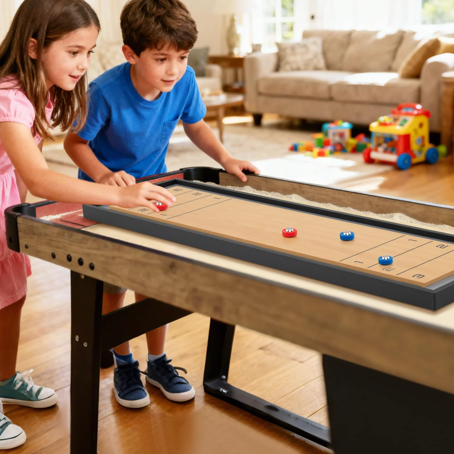COSTWAY Shuffleboard & Curling Gra Planszowa 114x32 cm Drewniana Przenośna