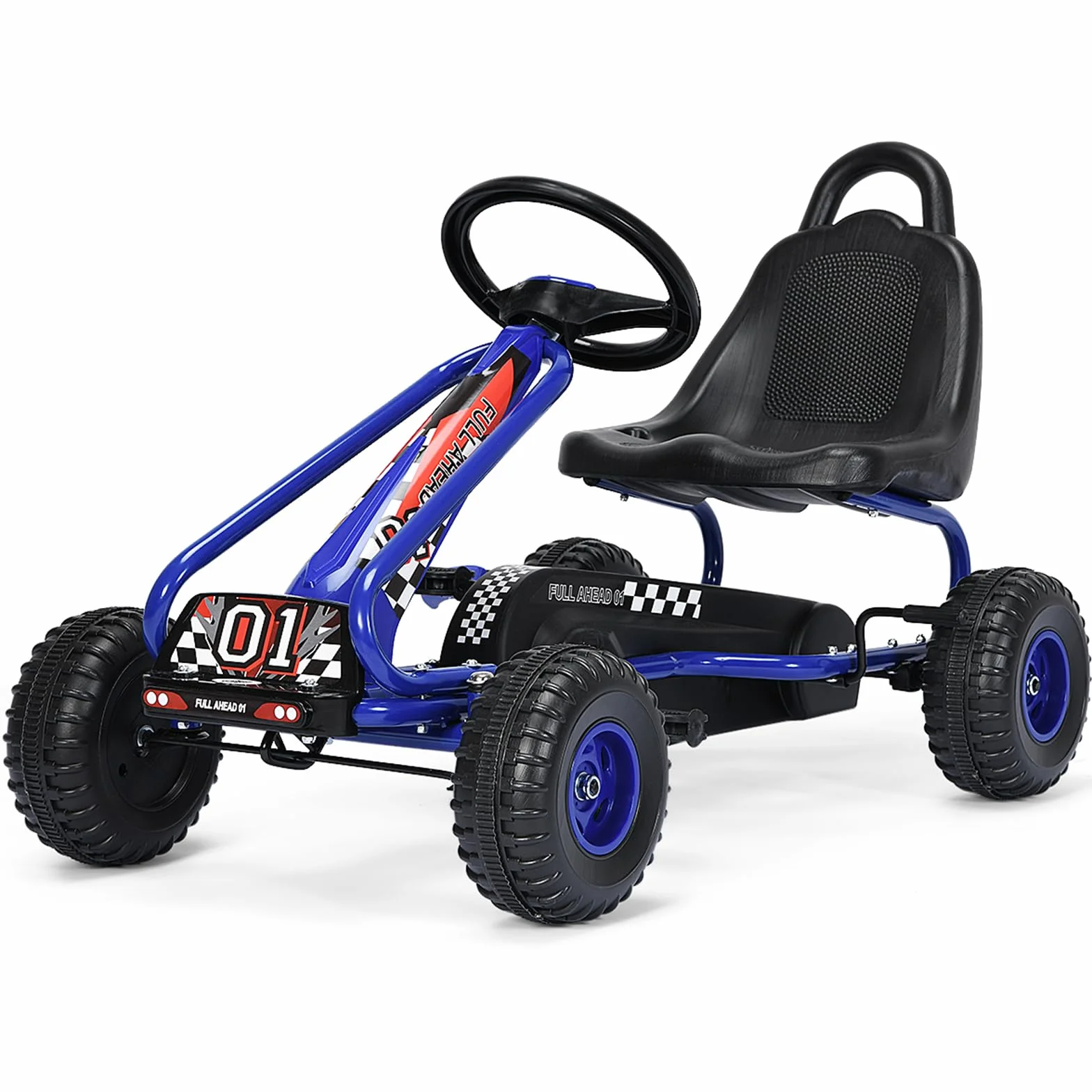 COSTWAY Gokart z regulowanym siedziskiem, Go Cart z hamulcem ręcznym, samochód na pedały, obciążenie do 30 kg, pedały, pojazd pedałowy, pojazd dla dzieci w wieku 3-6 lat (niebieski)
