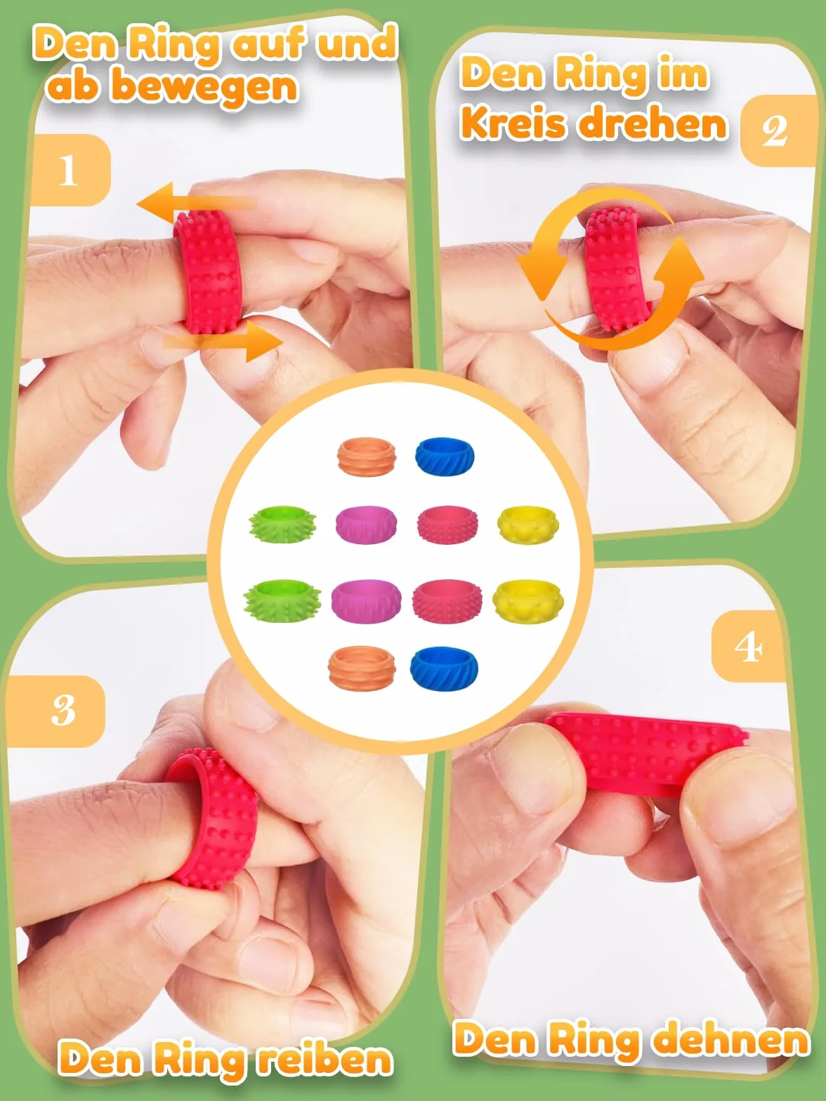 12 Sztuk Silikonowych Zabawek Fidget, Pierścionek Antystresowy dla Dzieci i Dorosłych, Zabawka Sensoryczna, Pierścionki Masujące do Akupresury Palców, Pierścionek Fidget na Lęk, ADHD, Autyzm