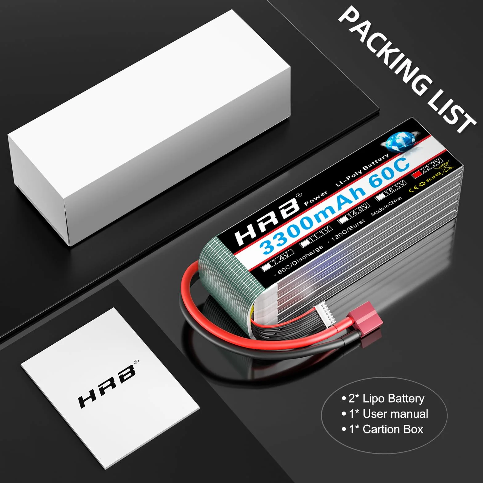 HRB 2 opakowania 6S 3300mAh 22,2 V 60C LiPo Akumulator z wtyczką do samochodów RC Car Boat Truck Heli Airplane (Dean T)