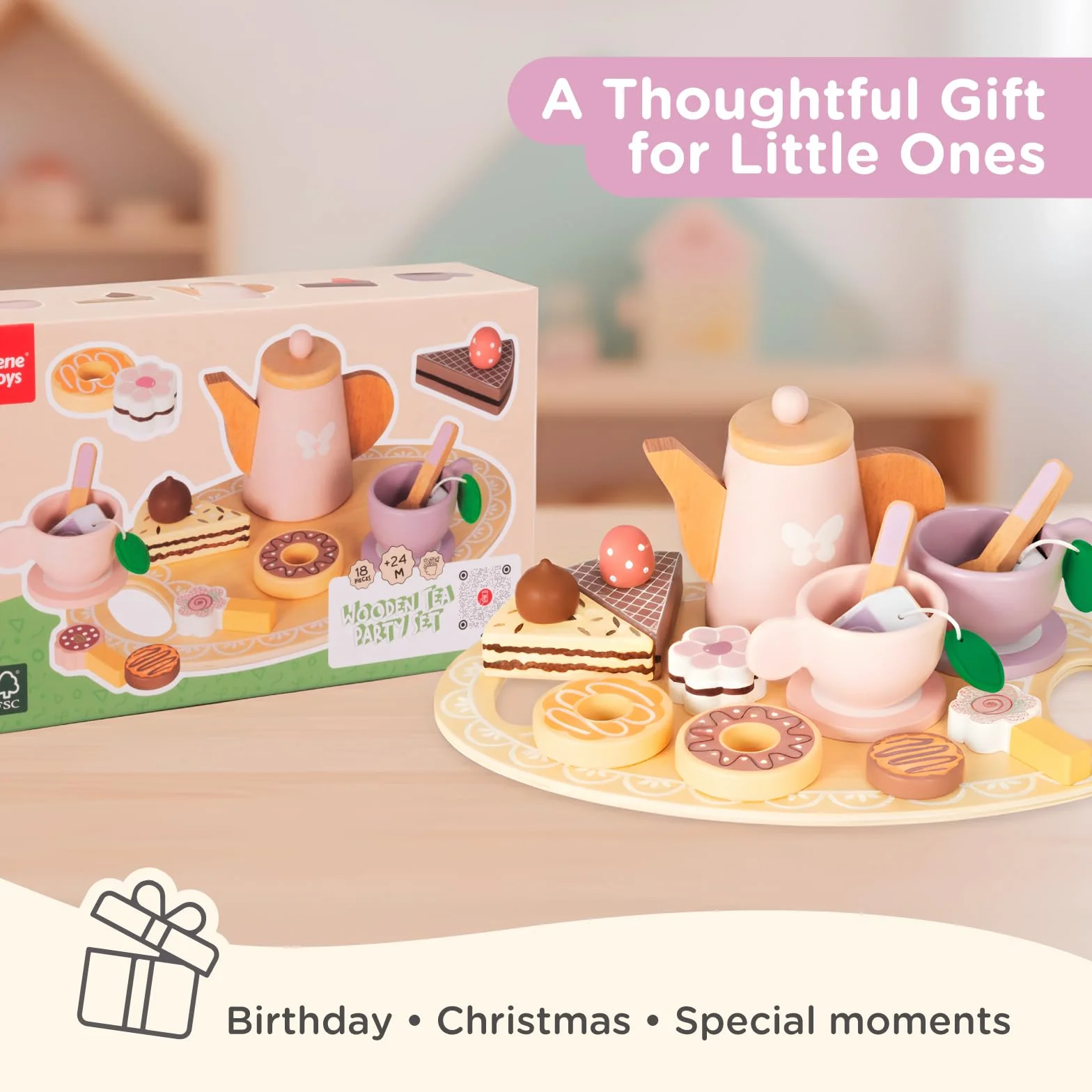 Drewniany Zestaw do Herbaty dla Dzieci Nene Toys 18 Elementów Montessori FSC® Prezent 2-5 Lat