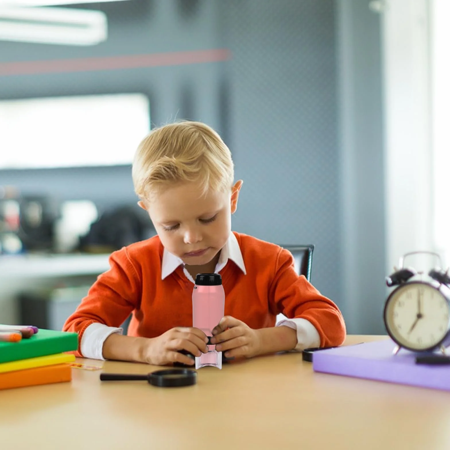 Gukasxi Przenośny mikroskop dla dzieci, 60X-120x, kieszonkowy, mini mikroskop ze światłem LED, zabawka edukacyjna o wysokiej rozdzielczości, do przedszkola, domu, nauki, różowy