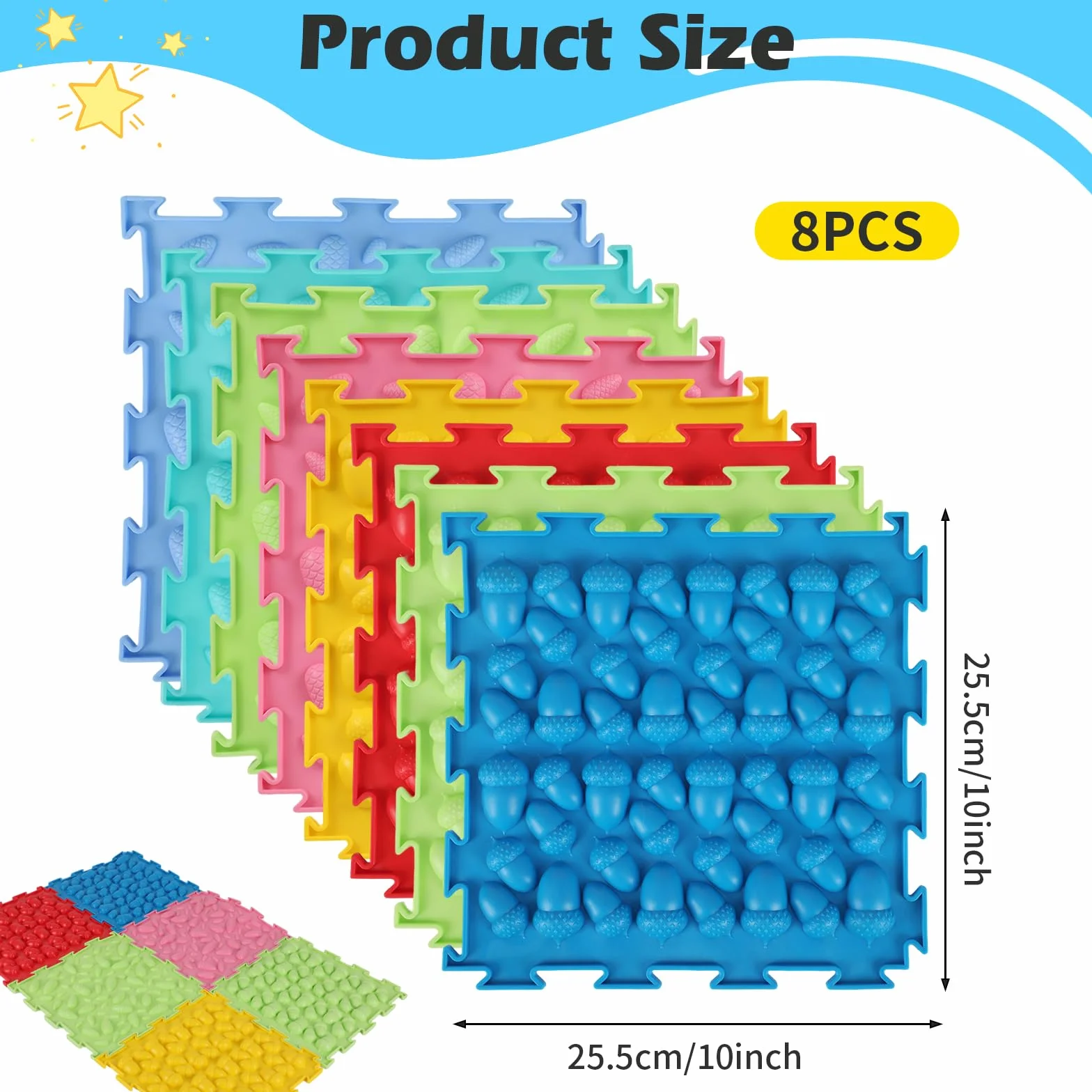 Ortopedyczna mata sensoryczna do percepcji dotykowej 8 sztuk 25,5 x 25,5 cm dla dzieci autystycznych