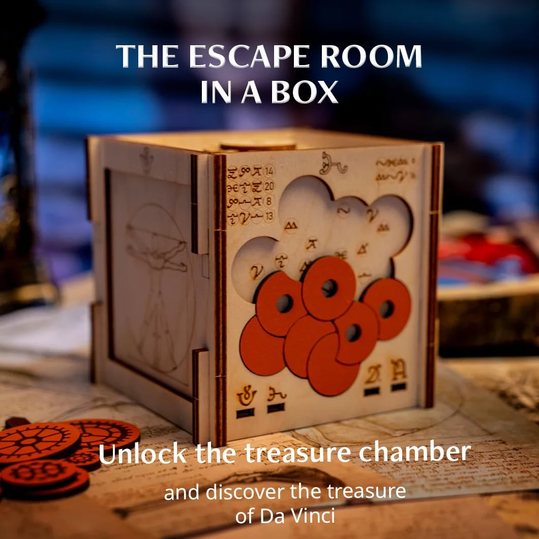 INSCAPE Da Vinci's Marvel - Drewniane Pudełko z Puzzlami Escape Room, Gra dla Dorosłych i Dzieci, 3D Cluebox, Gry Myślące