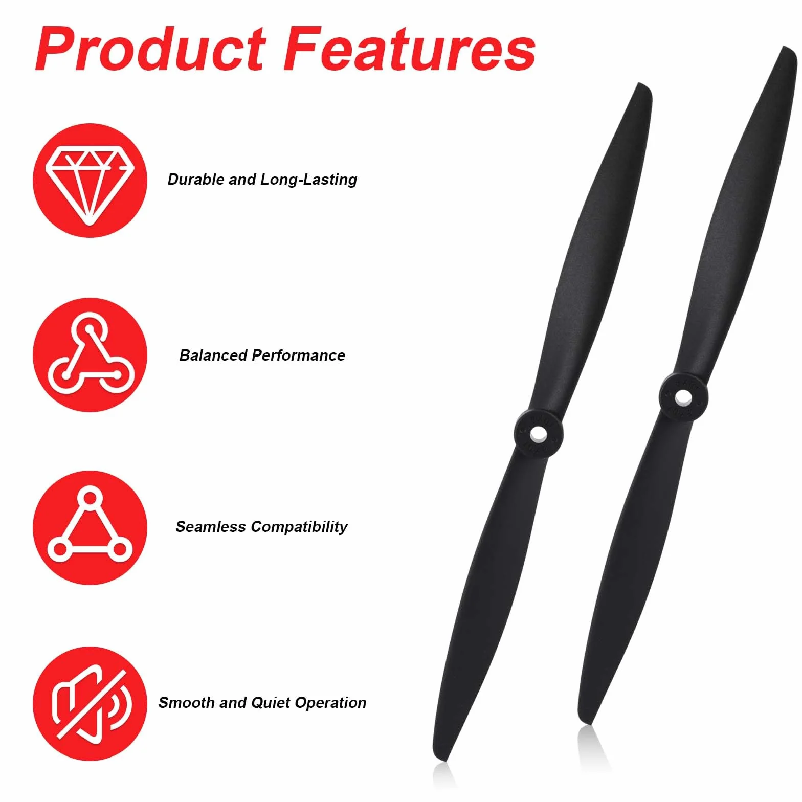 2szt 2-Łopatowy RC Śmigło 10x5 Kompatybilny z FMS 1200mm Super EZ & 1220mm Ranger FMSPROP022, Wysoka Wydajność Plastik Zamiennik Śmigło dla RC Samolot Modele (Czarny)