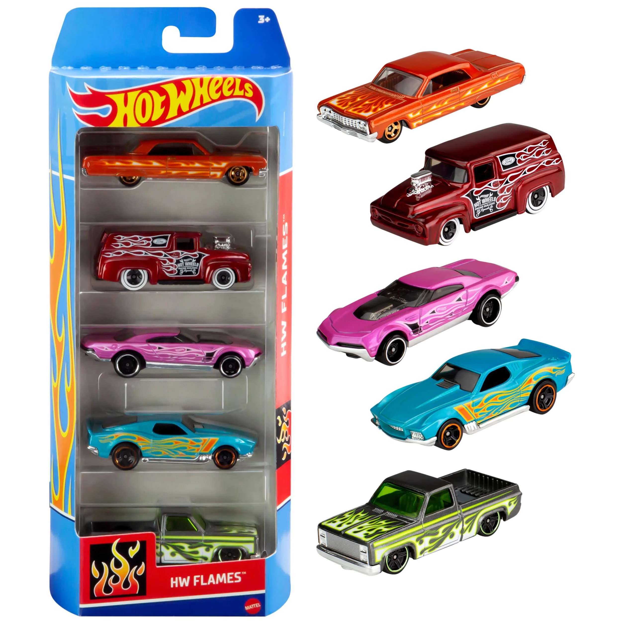 Hot Wheels - Zestaw 5 samochodzików w skali 1:64 z realistycznymi detalami, dla dzieci w wieku od 3 lat, style mogą się różnić od przedstawionych na ilustracjach, 01806