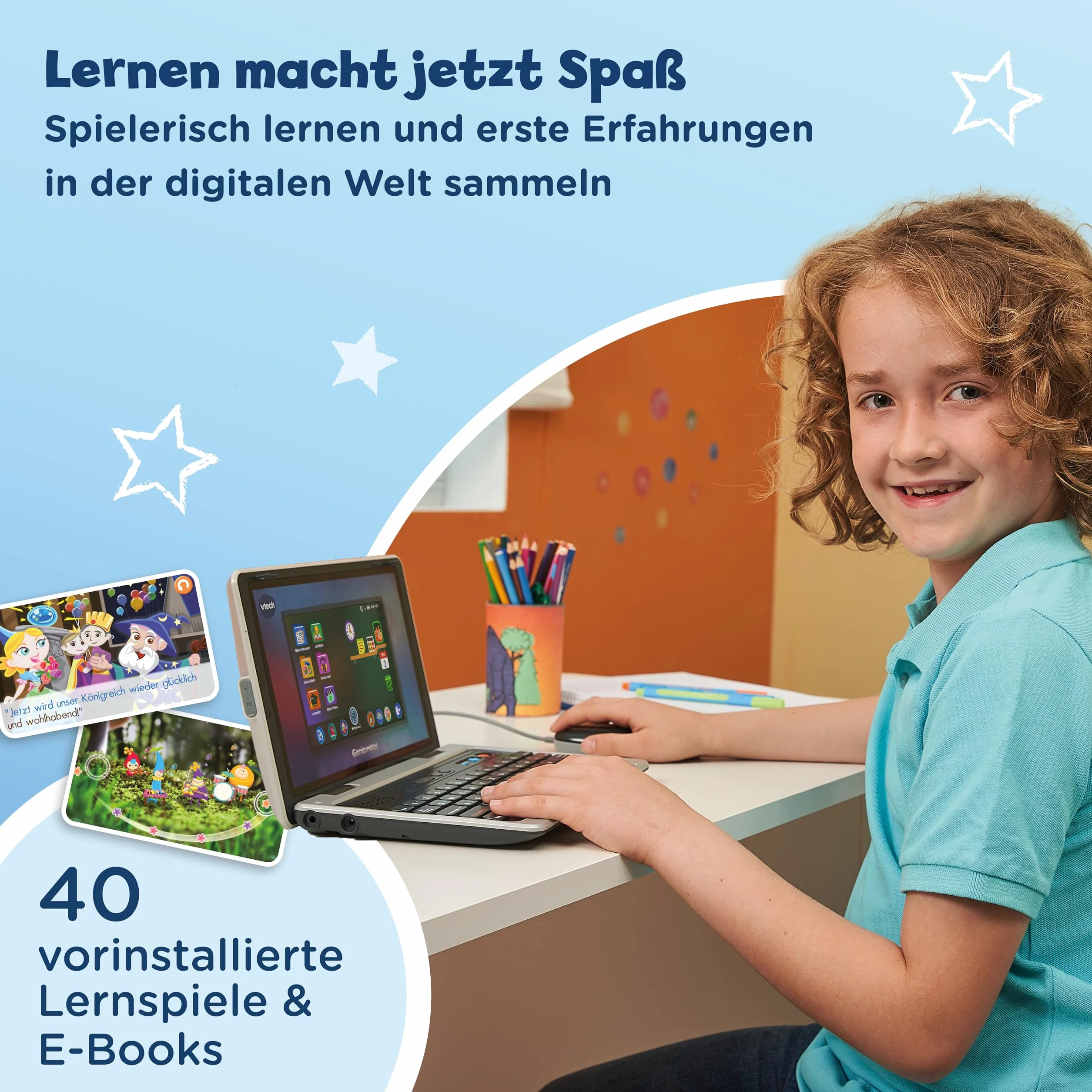 VTech Genio learning laptop XL - komputer edukacyjny z dużym 7" ekranem LCD z dostępem do Internetu, programem tekstowym i dużą ilością treści edukacyjnych - dla dzieci w wieku 5-12 lat, szary