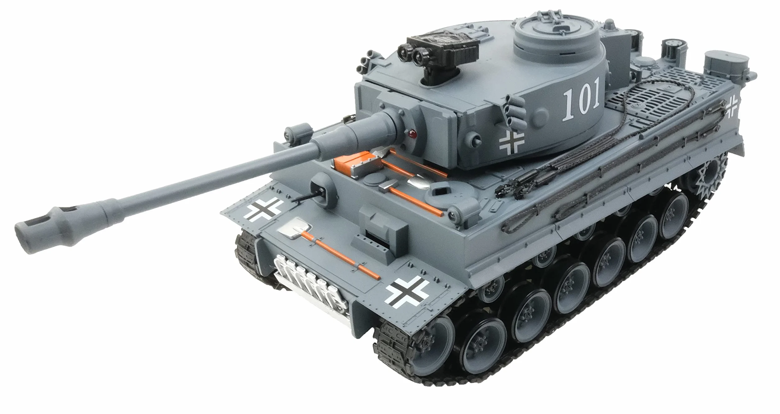 efaso Zdalnie sterowany czołg Tiger 1 M 1:16, funkcja strzału Soft Air Amunition, dźwięk i dym, dokładny model 2,4 GHz wraz z akumulatorem, ładowarką, bateriami do zdalnego sterowania