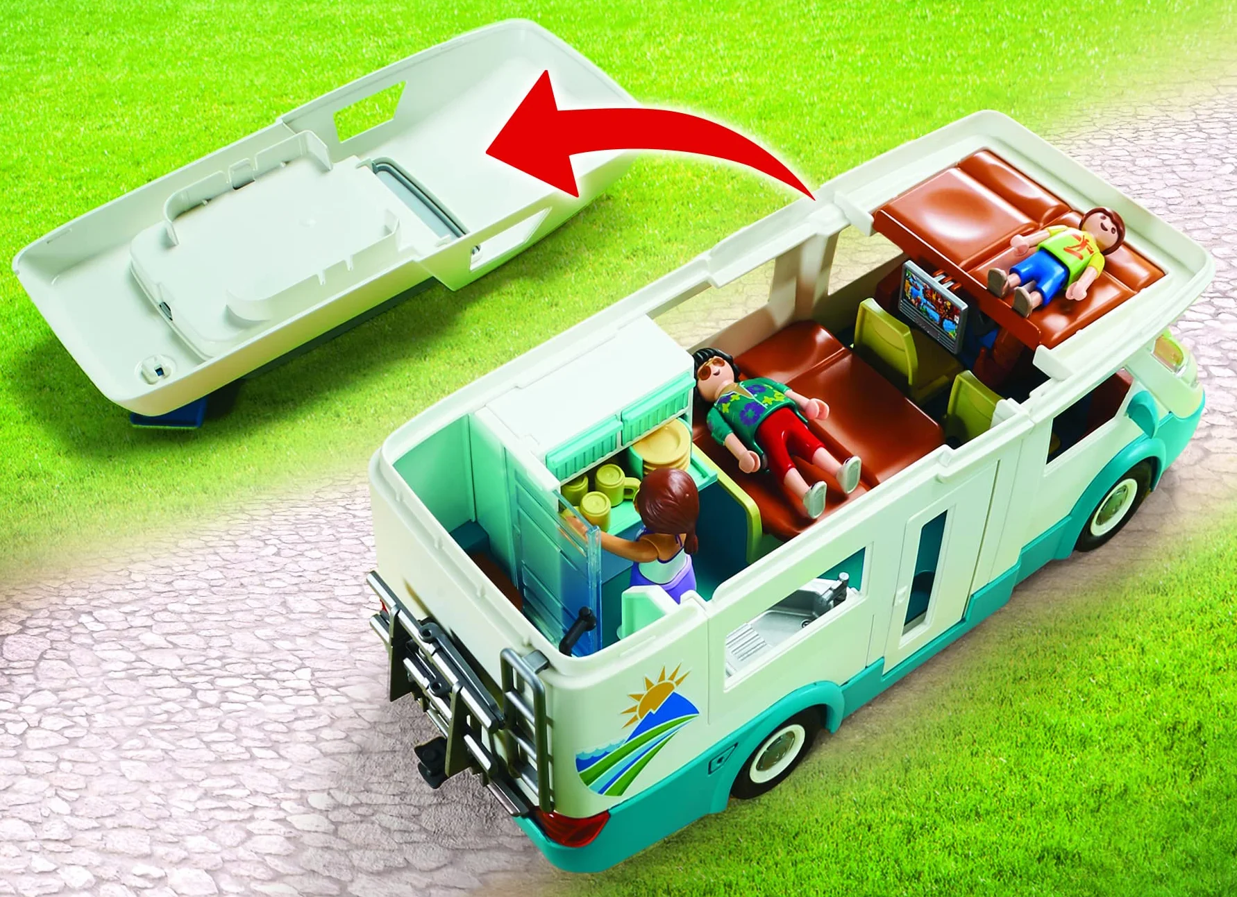 PLAYMOBIL Family Fun 70088 Rodzinne auto kempingowe, ze zdejmowanym dachem i wieloma dodatkami, od 4 lat