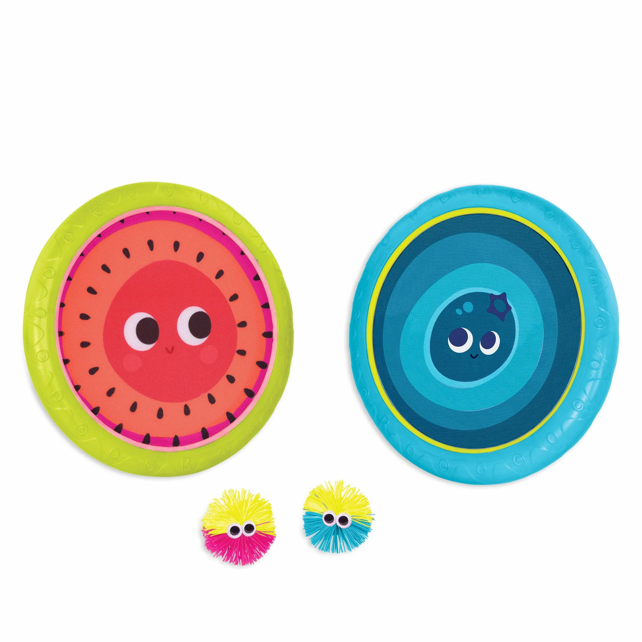 B. toys B.- Paddle Ball Game - zestaw do trampoliny ręcznej - Poppin' Paddles, 2 odbijające się krążki i 2 piłki, Catch & Toss gry sportowe dla dzieci - 3 lata +, Small, BX1916Z
