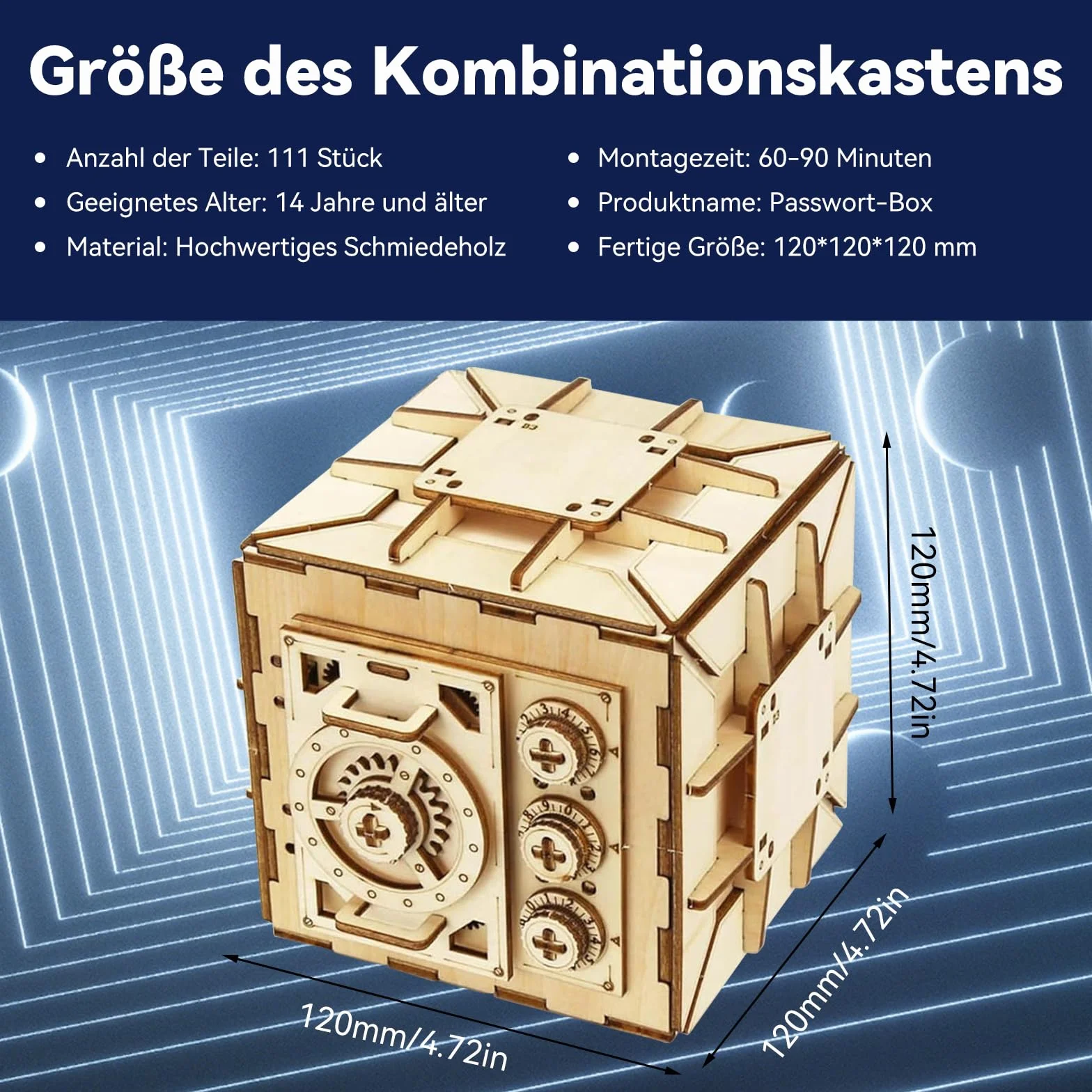 ACESOME Cluebox drewniane puzzle 3D, otwieranie/zamykanie hasła, pudełko z puzzlami, drewniane pudełko dla dorosłych, skarbonka, pudełko na puzzle i prezent, 12 cm