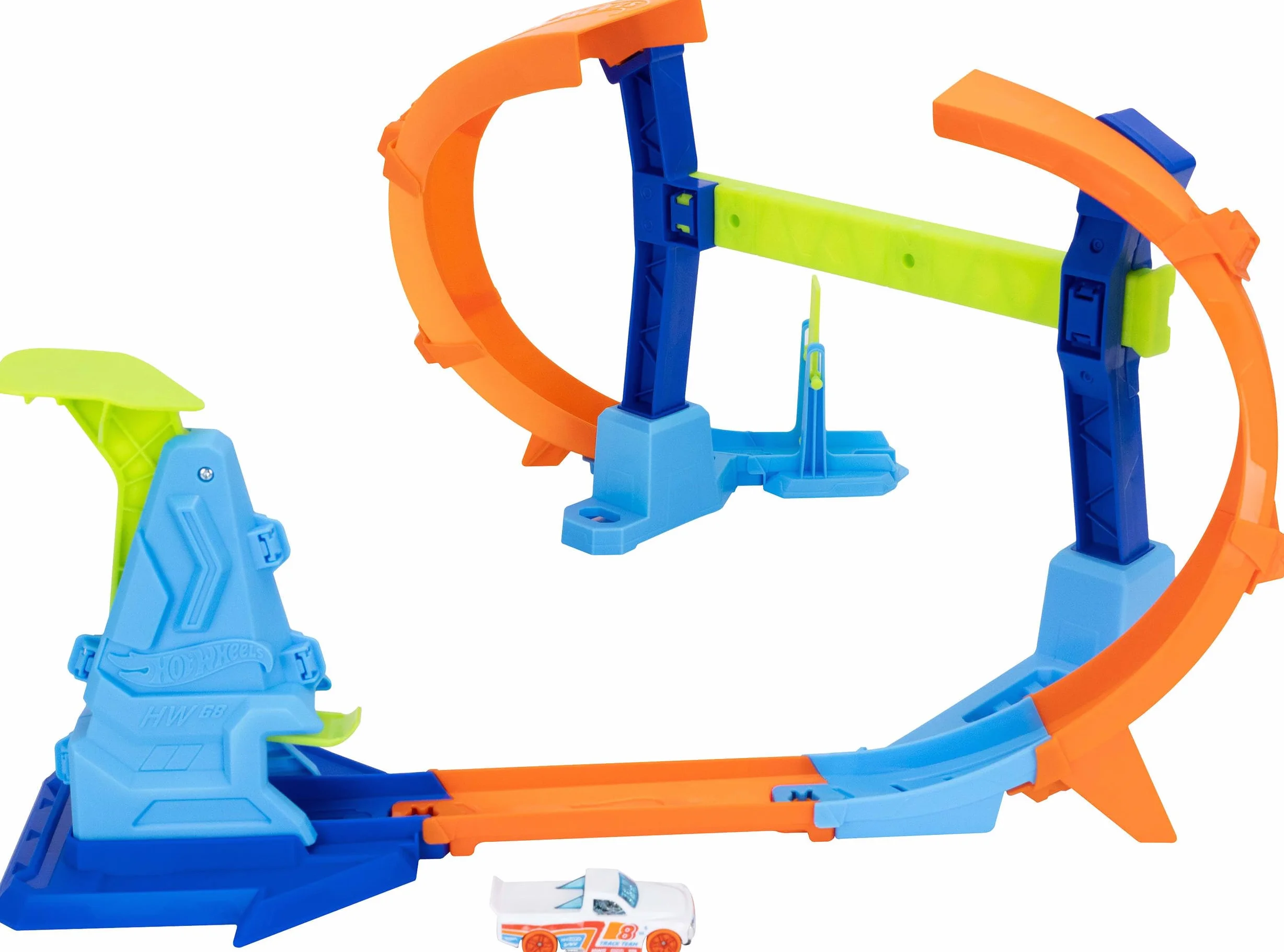 Hot Wheels JLM91 Stunt Tracks Mistrzowski skok na pętli Zestaw tor wyścigowy Speed Snap 1:64 dla dzieci 4+