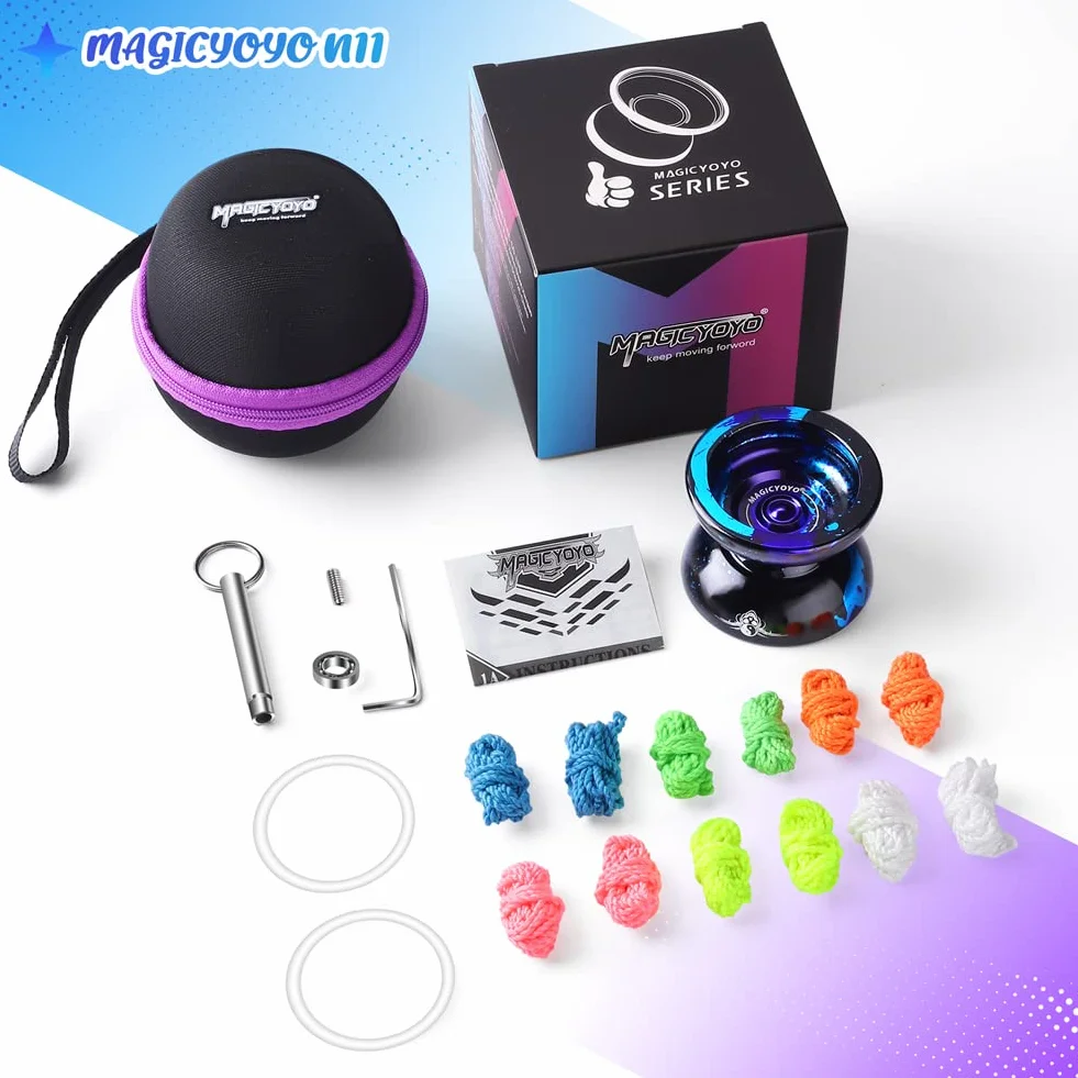 MAGICYOYO N11 Yo-Yo Profesjonalne niereaktywne, stop metalu YoYo dla początkujących + łożysko płaskie + wał + narzędzie do demontażu łożysk + torba do przechowywania Yo-Yo + 12 strun