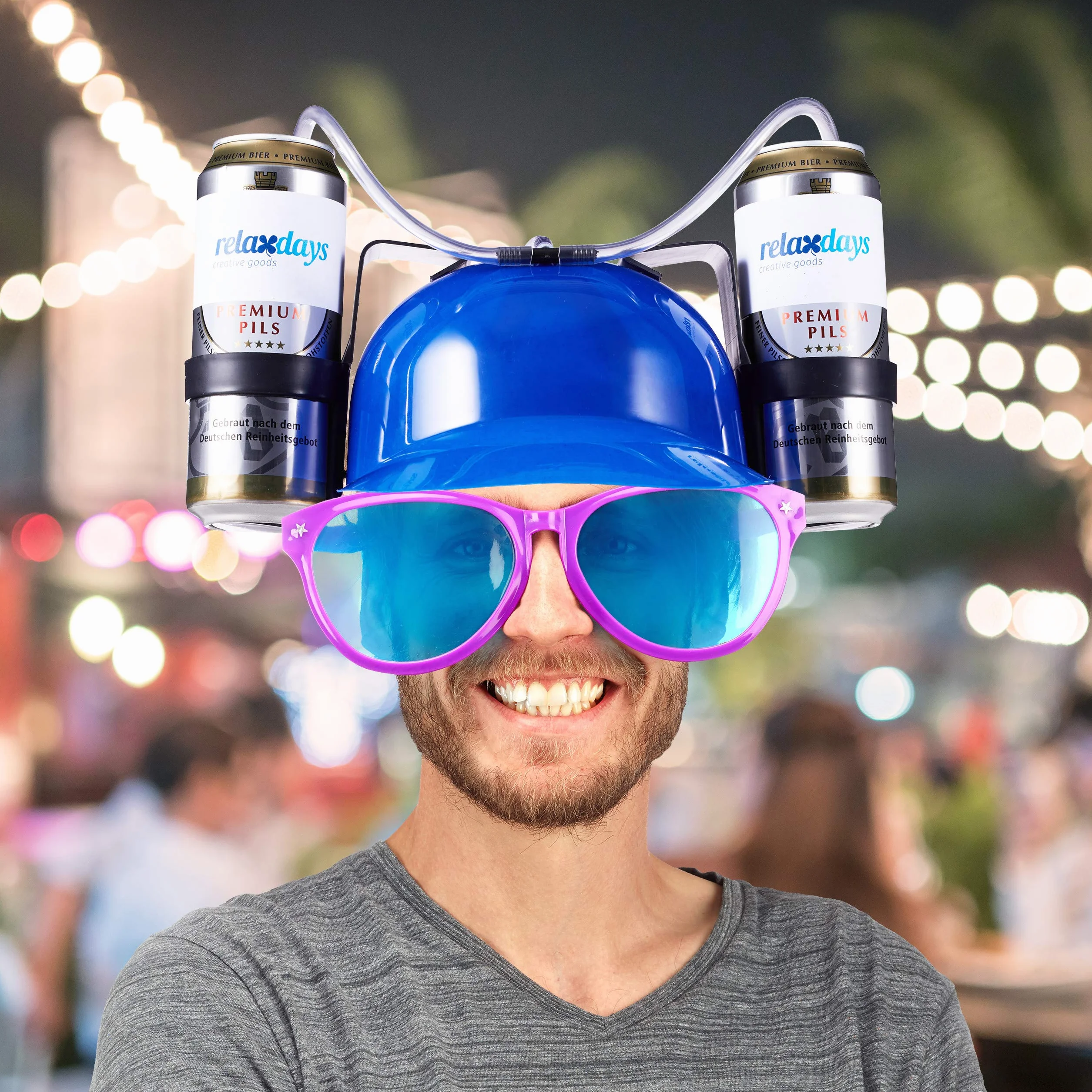 Relaxdays Kask do picia z wężem na 2 puszki piwa, karnawał, piłka nożna, różne kolory
