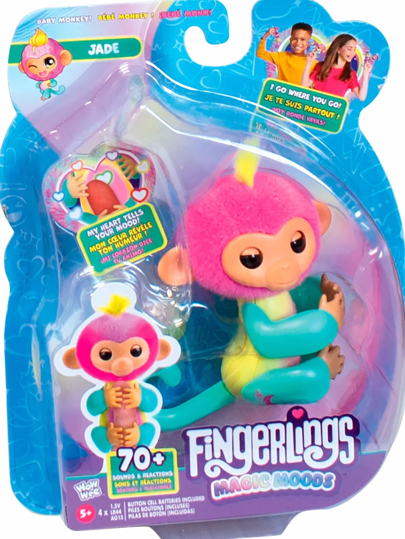 Lansay - Fingerlings – Magic Moods Jade – zawieszka Klara na palcach – jego serce świeci w zależności od nastroju – komunikuje się z 70 tonami i reakcjami – baterie w zestawie – interaktywny
