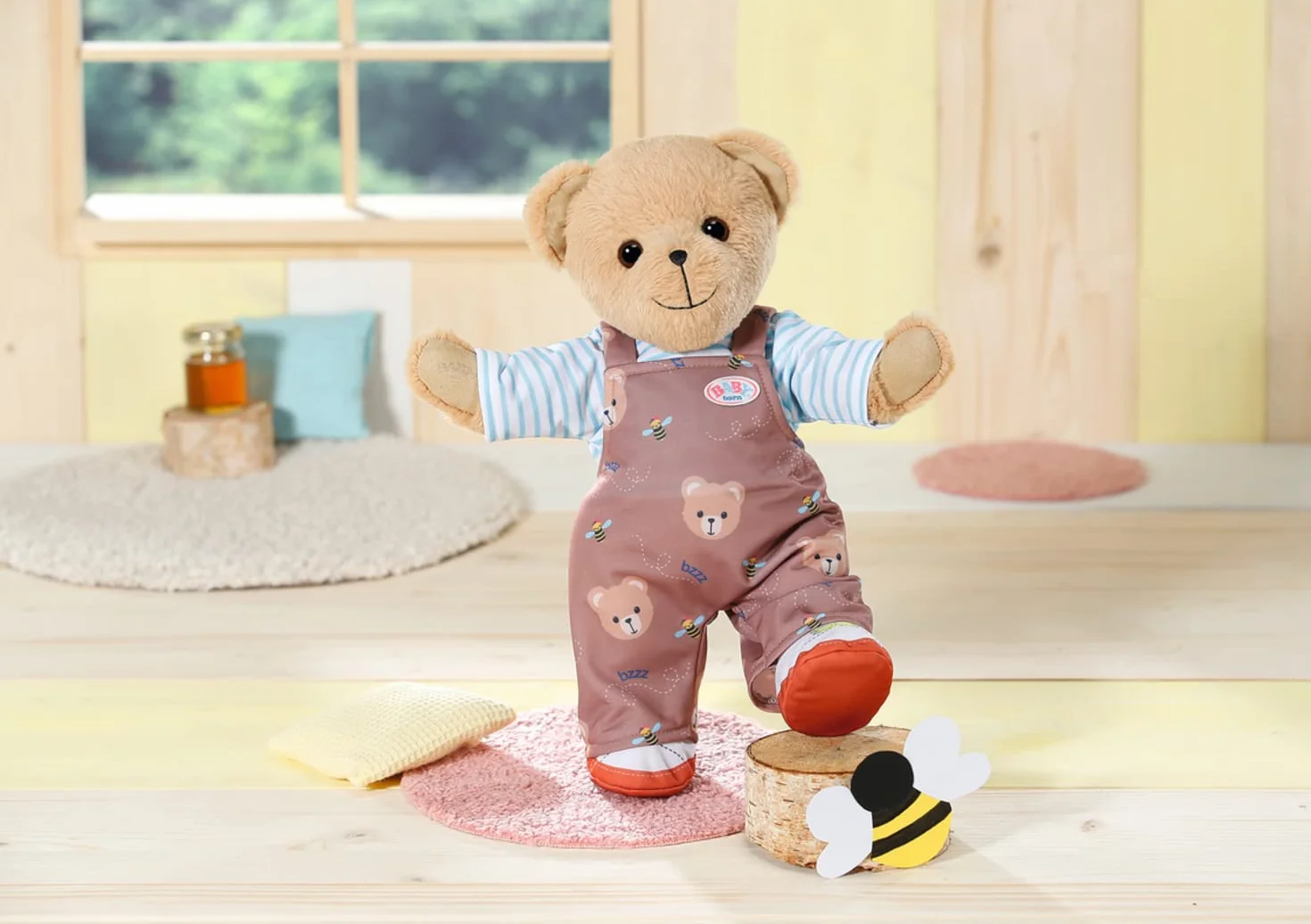 Zapf Creation 834732 Baby born bear garnitur, brązowe spodnie z kokardkami na misia lub lalkę o rozmiarze 43 cm z białymi butami.