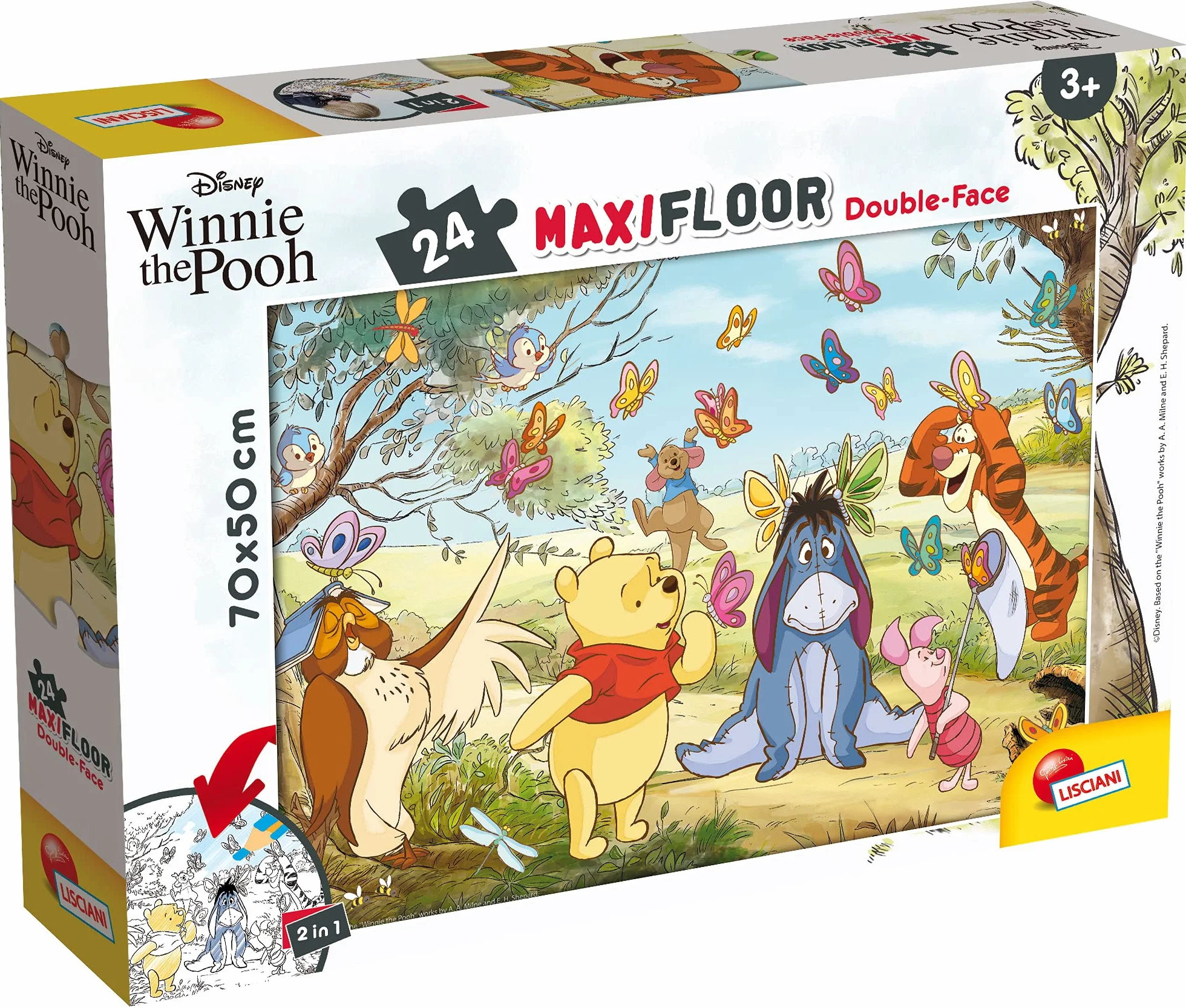 Lisciani Puzzle Maxi Floor para niños de 24 piezas 2 en 1, Doble Cara con reverso para colorear - Disney Winnie el Oso 86665