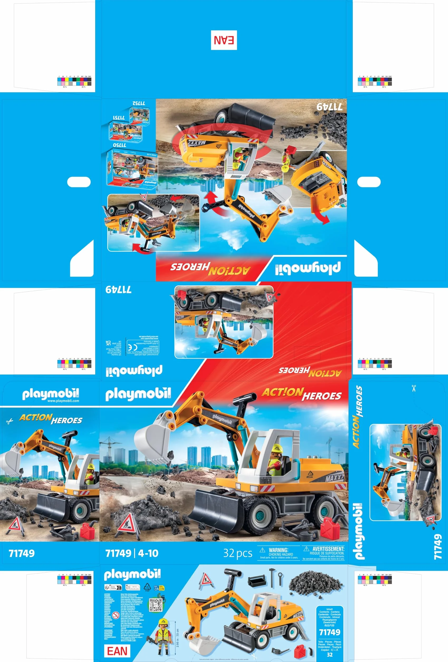 PLAYMOBIL | Action Heroes | Wielki koparka | Zabawka budowlana dla dzieci | Zestaw z koparką | Zabawka dla dzieci powyżej 4 roku życia | 71749