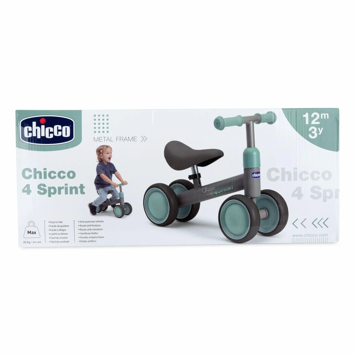 Chicco Ride-ON Quadricycle bez pedałów, rowerek biegowy dla dzieci bez pedałów, płynna jazda, gumowe koła, miękkie, antypoślizgowe siedzisko, antypoślizgowe uchwyty, 1-3 lata, maks. 20 kg, beżowy