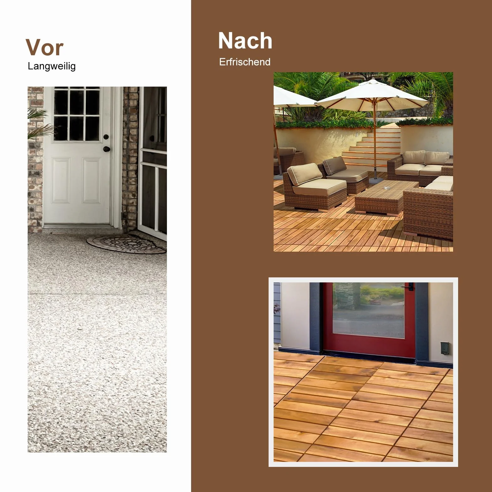COSTWAY Płytki drewniane, na balkon, 30 x 30 cm, drewno akacjowe, zestaw 27 płytek tarasowych 2,43 m², płytki balkonowe z systemem zatrzaskowym, wykładzina podłogowa na taras, balkon i do ogrodu