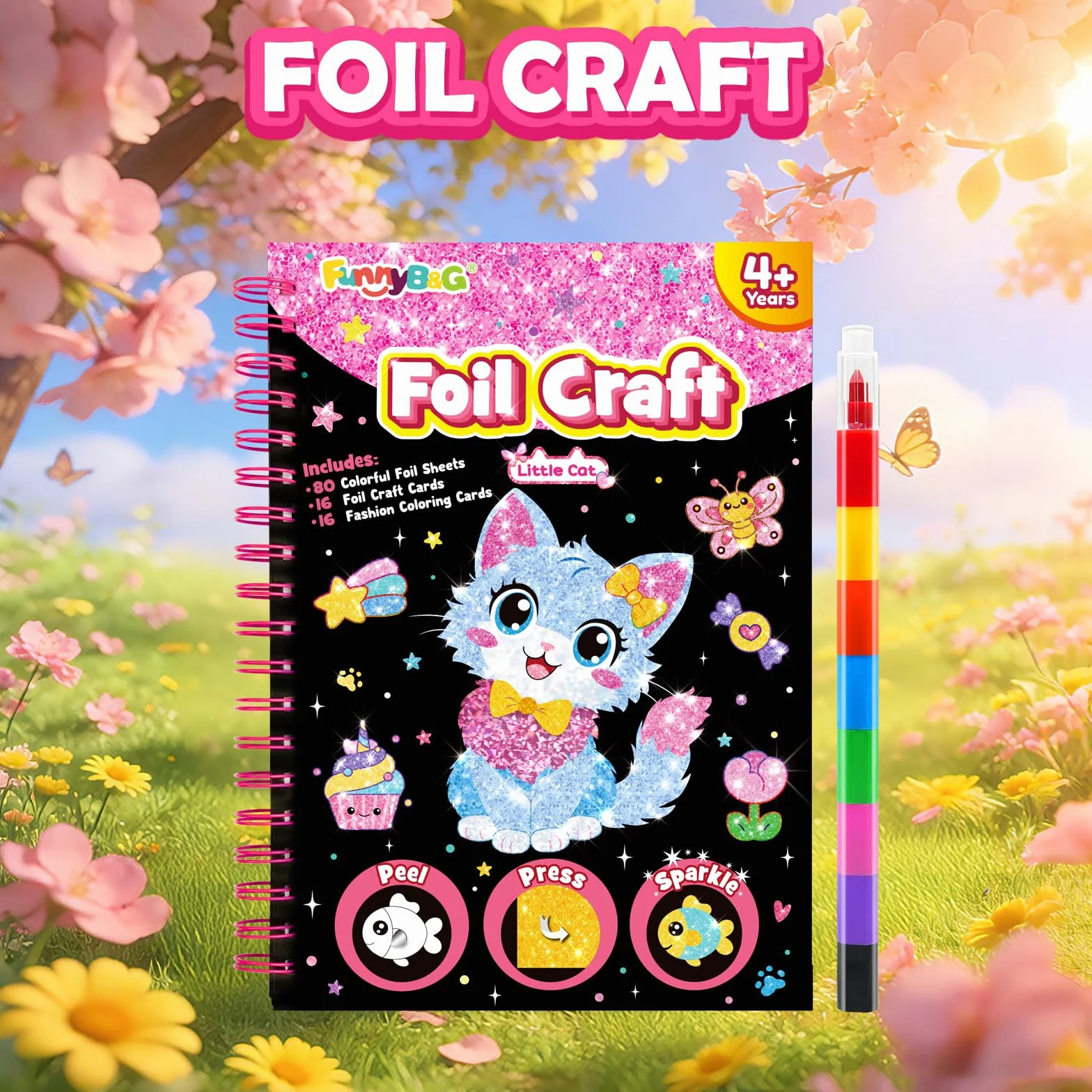 FUNNYB&G Foil Art zestaw do majsterkowania dla dzieci 4-9 lat kot